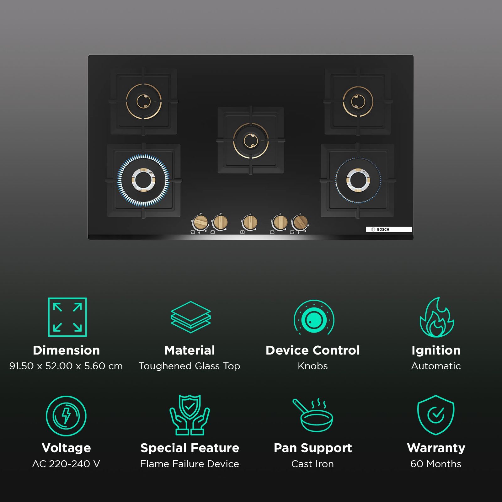 BOSCH Series 6 Toughened Glass Top 5 Burner Automatic Hob (Flame Failure Safety Device, Black)_3