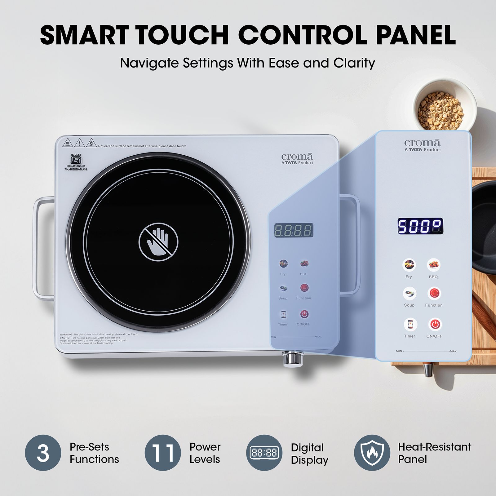 Croma Infrared 2200W Induction Cooktop with 3 Preset Menus_6