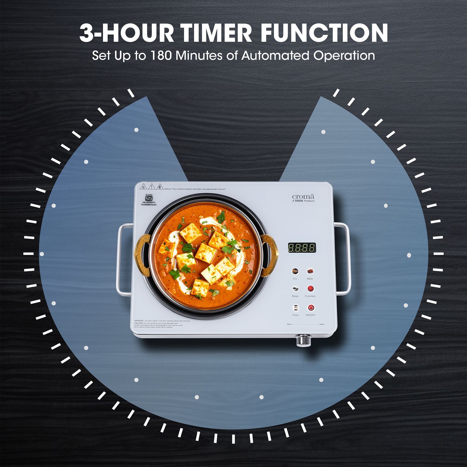 Croma Infrared 2200W Induction Cooktop with 3 Preset Menus_8