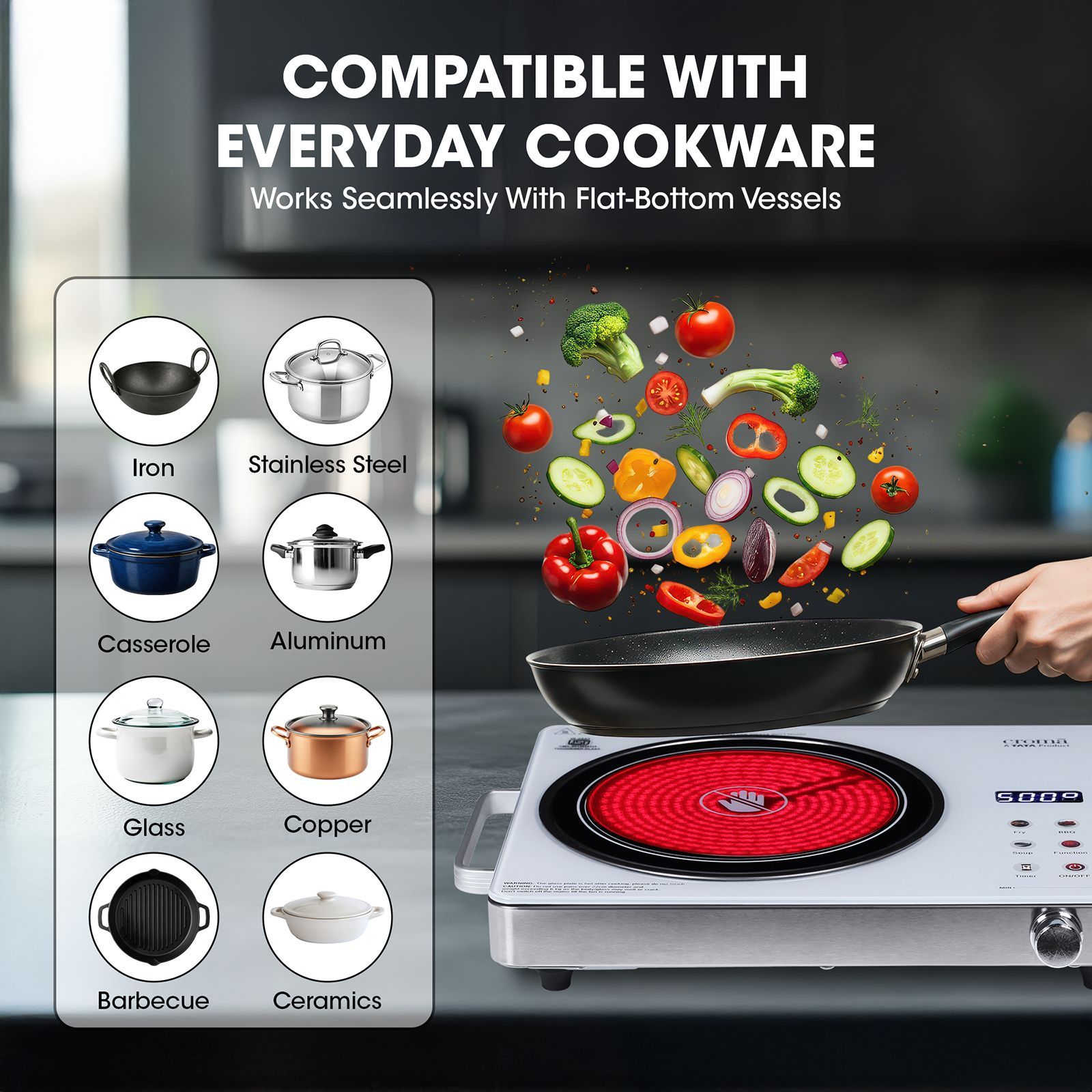 Croma Infrared 2200W Induction Cooktop with 3 Preset Menus_9