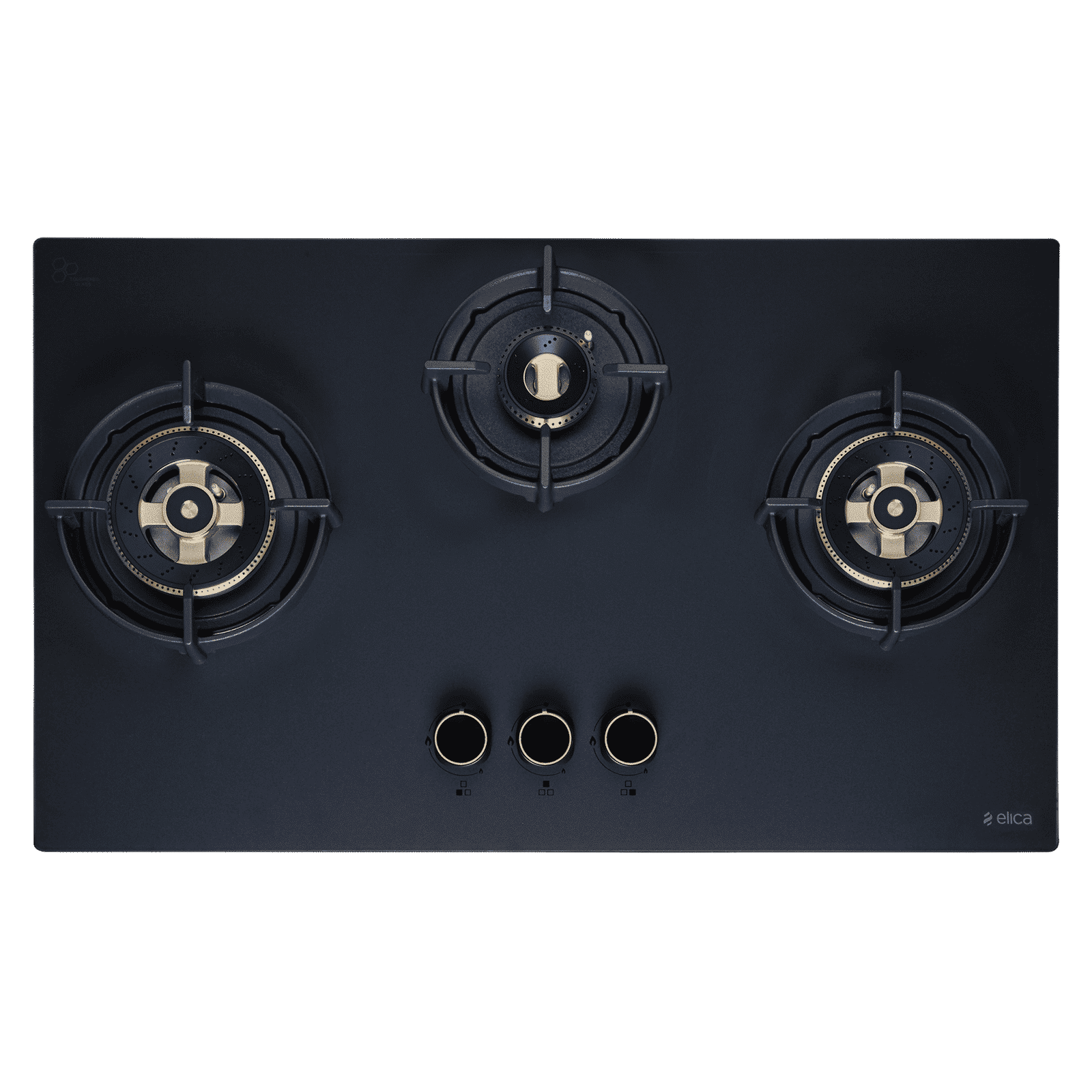 elica MATT FLEXI DFS HE FB 3B 75 DX Glass Top 3 Burner Automatic Hob (Cast Iron Pan Supportwith Heat Guard, Matt Finish Black Glass)_3