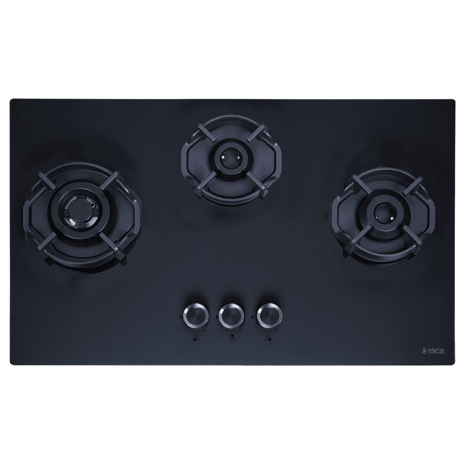 elica MATT FLEXI HEXA 370 LOTUS IND HD BRASS Glass Top 3 Burner Automatic Hob (Cast Iron Pan Support, Matt Finish Black Glass)_1