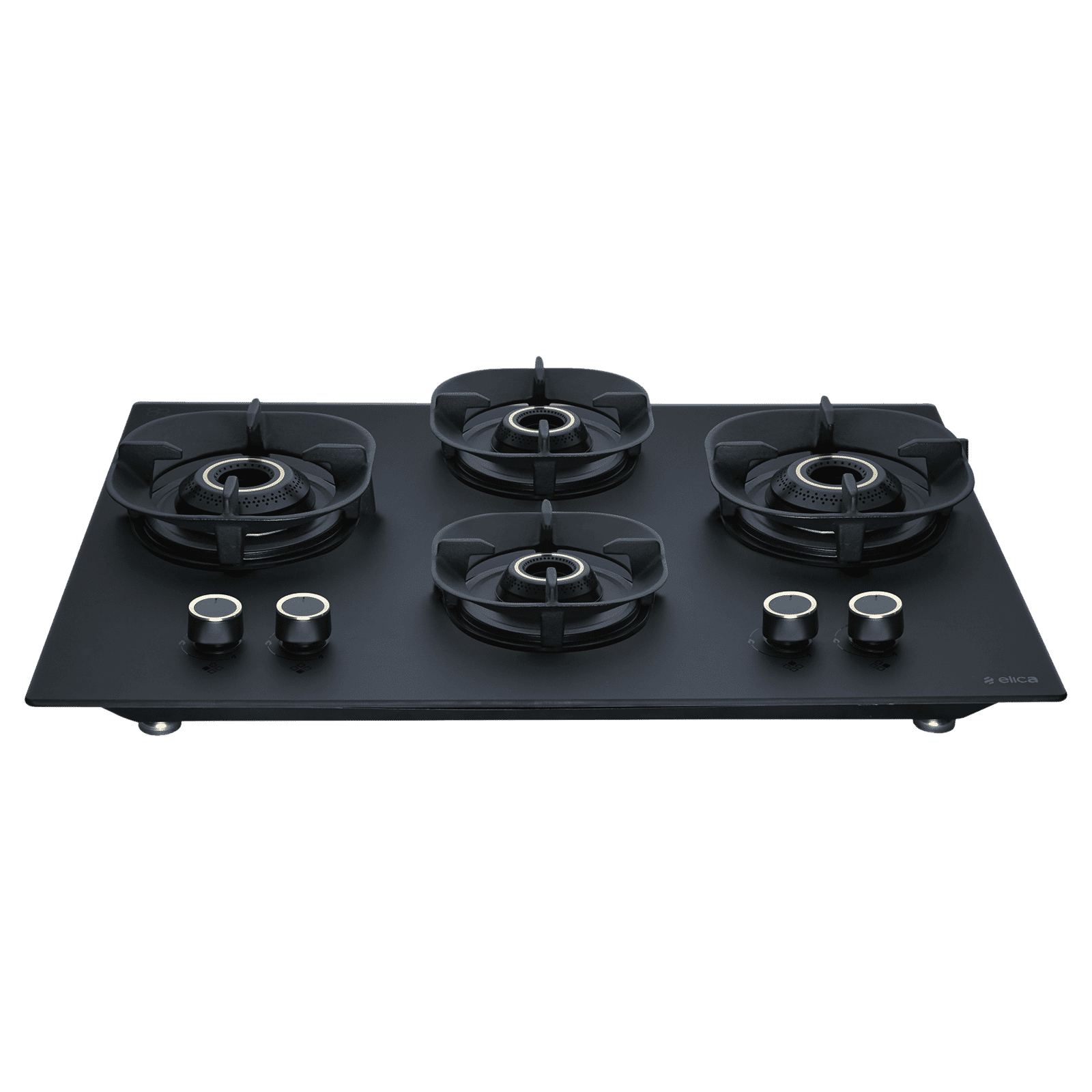elica MATT CROWN FLEXI 470 LOTUS IND HD BRASS Glass Top 4 Burner Automatic Hob (Cast Iron Pan Support with Heat Guard, Matt Finish Black Glass)_1