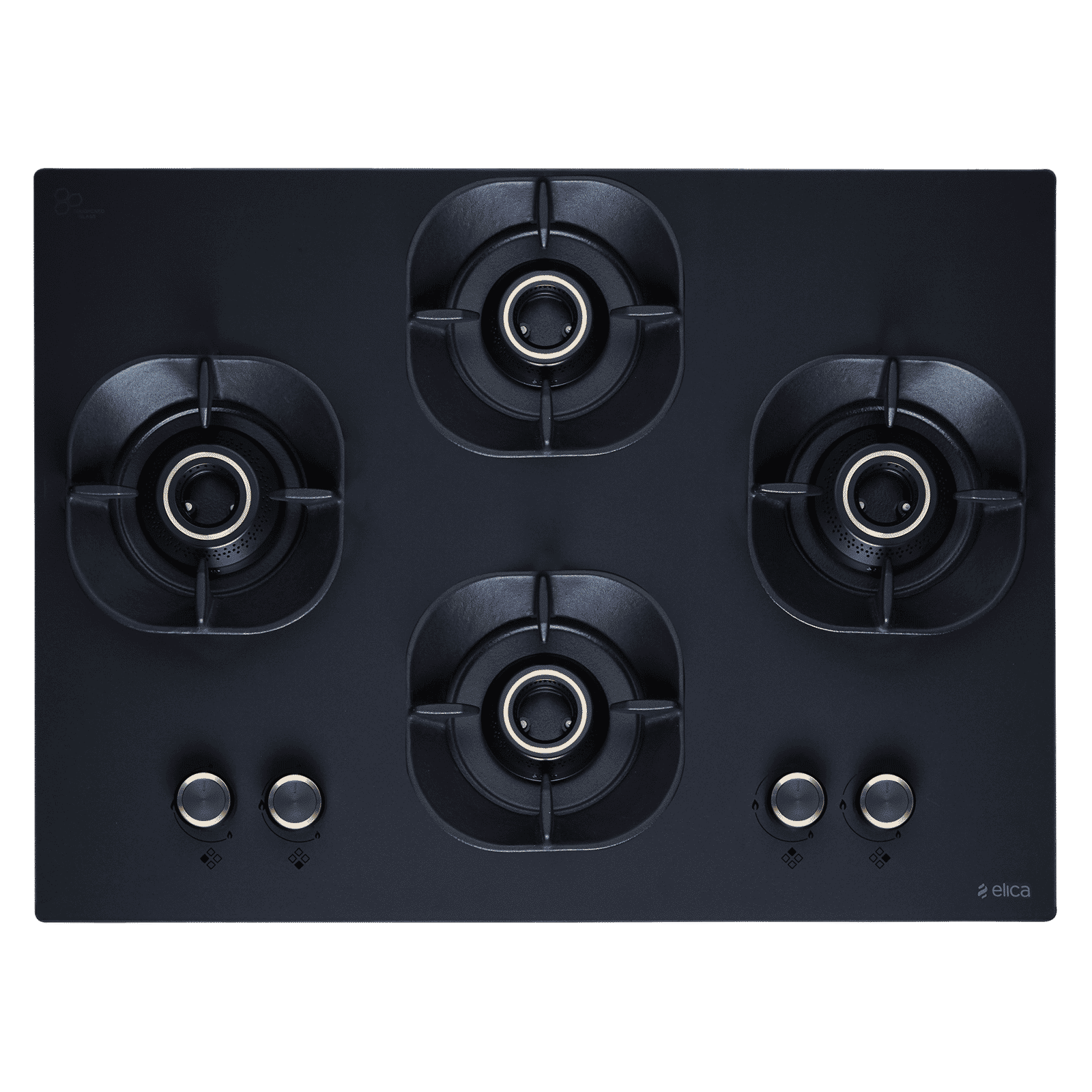 elica MATT CROWN FLEXI 470 LOTUS IND HD BRASS Glass Top 4 Burner Automatic Hob (Cast Iron Pan Support with Heat Guard, Matt Finish Black Glass)_4