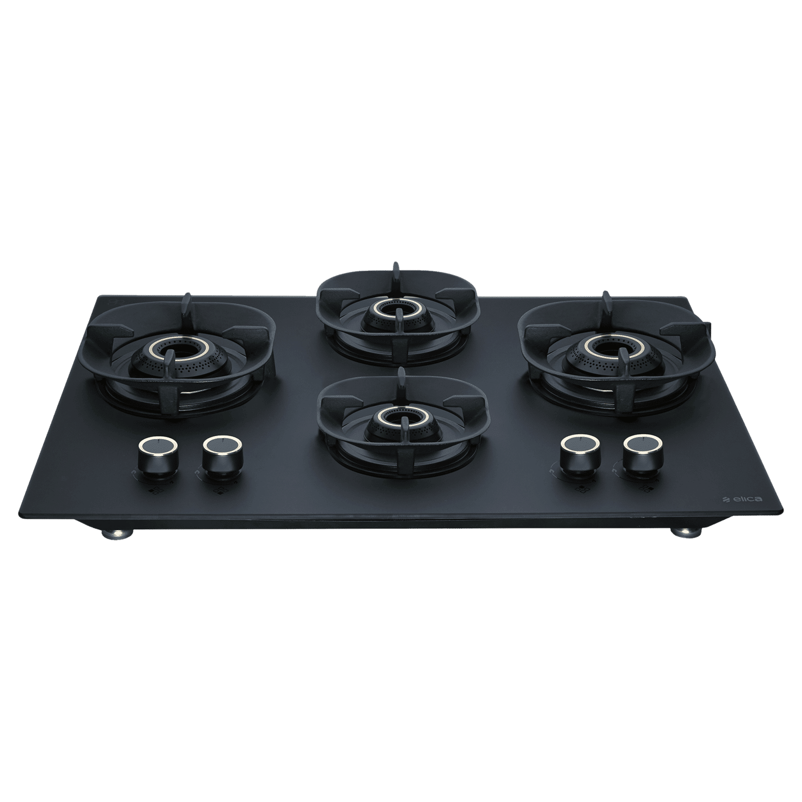 elica MATT CROWN FLEXI 491 LOTUS IND HD BRASS Glass Top 4 Burner Automatic Hob (Cast Iron Pan Support with Heat Guard, Matt Finish Black Glass)_1