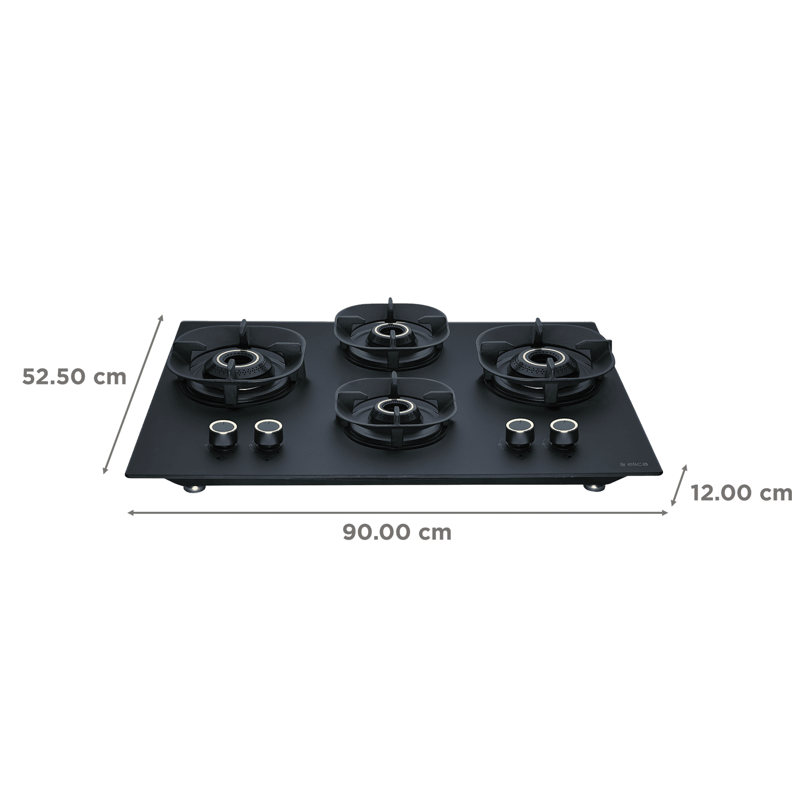 elica MATT CROWN FLEXI 491 LOTUS IND HD BRASS Glass Top 4 Burner Automatic Hob (Cast Iron Pan Support with Heat Guard, Matt Finish Black Glass)_2