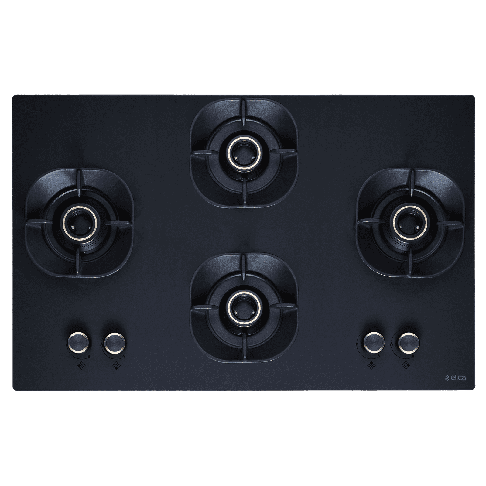 elica MATT CROWN FLEXI 491 LOTUS IND HD BRASS Glass Top 4 Burner Automatic Hob (Cast Iron Pan Support with Heat Guard, Matt Finish Black Glass)_5