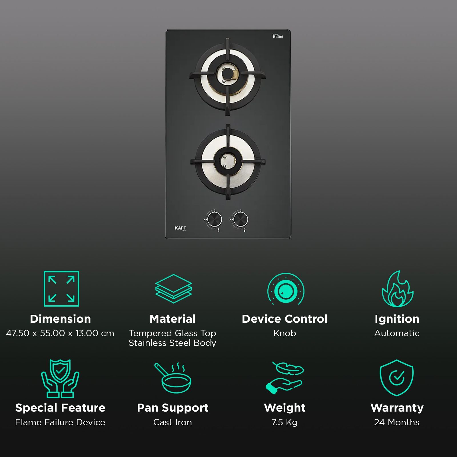 KAFF BLHF 302X Toughened Glass Top 2 Burner Automatic Hob (Flame Failure Device, Black)_3