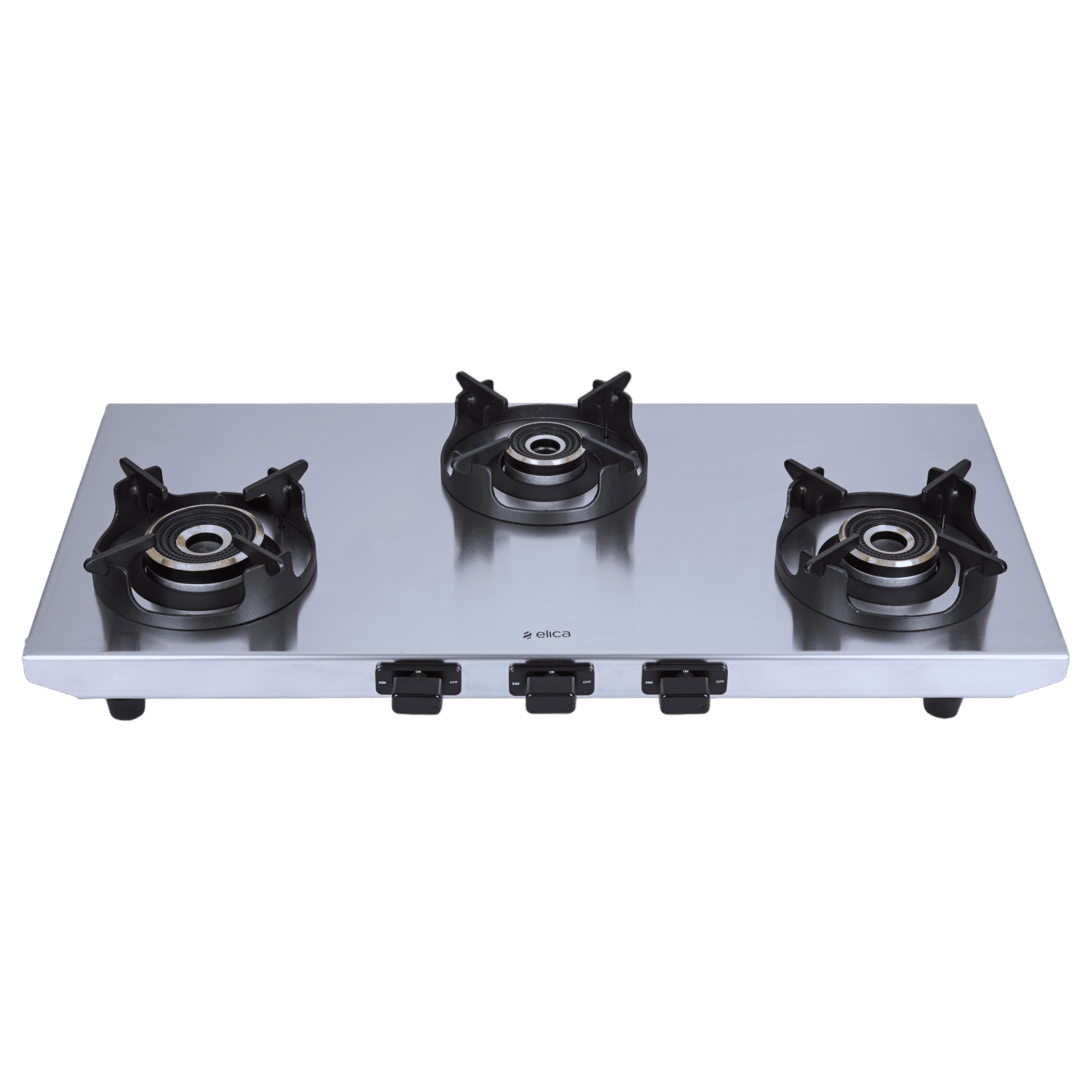 elica INOX HD 3B 77 3 Burner Manual Gas Stove (Round Euro Coated Pan Support, Stainless Steel)_1