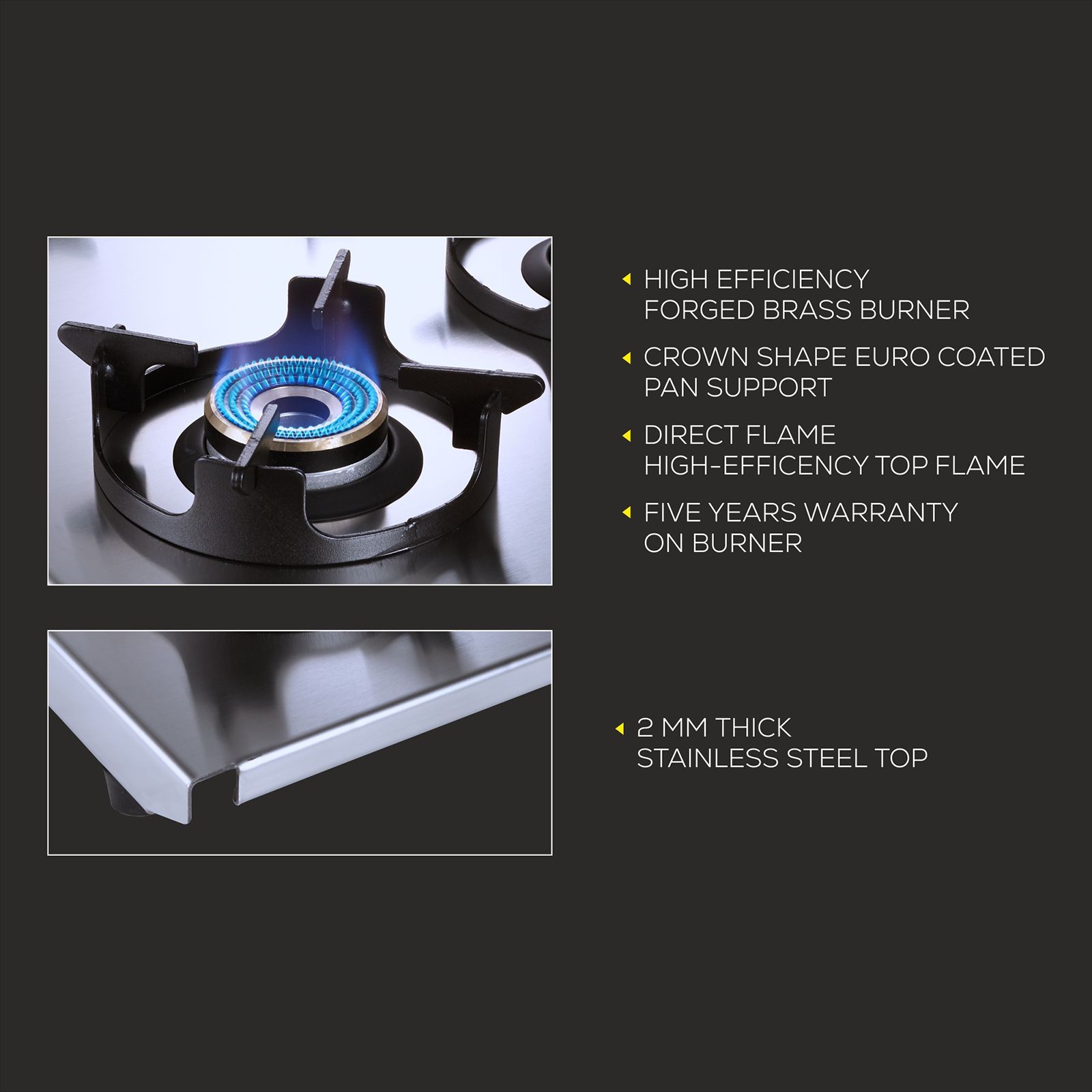 elica INOX HD 4B 69 4 Burner Manual Gas Stove (Round Euro Coated Pan Support, Stainless Steel)_5