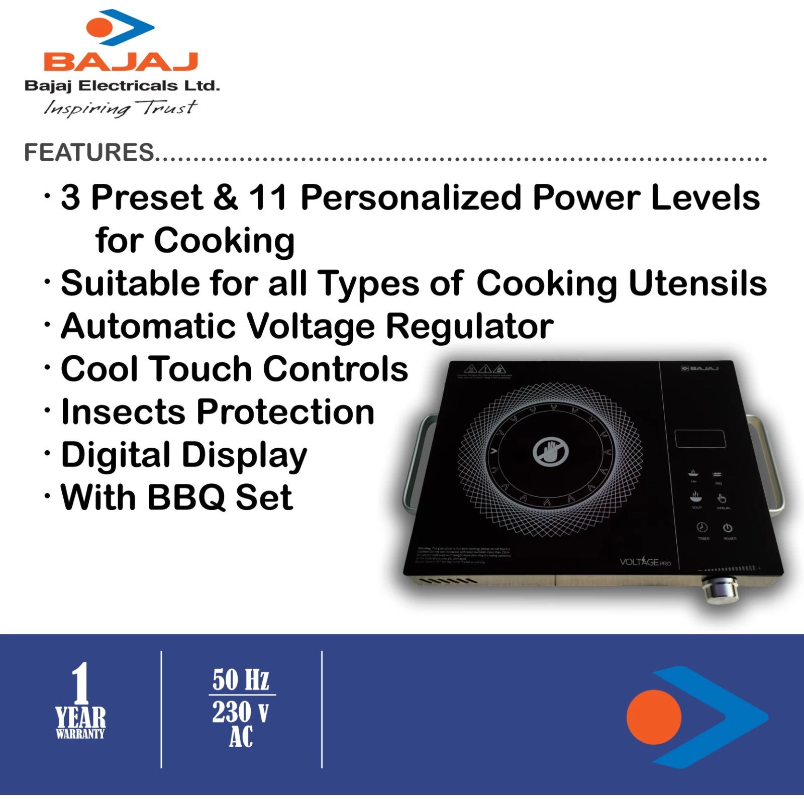 BAJAJ IRX 220F Infrared 2200W Induction Cooktop with 3 Preset Menus BAJAJ IRX 220F Infrared 2200W Induction Cooktop with 3 Preset Menus_6