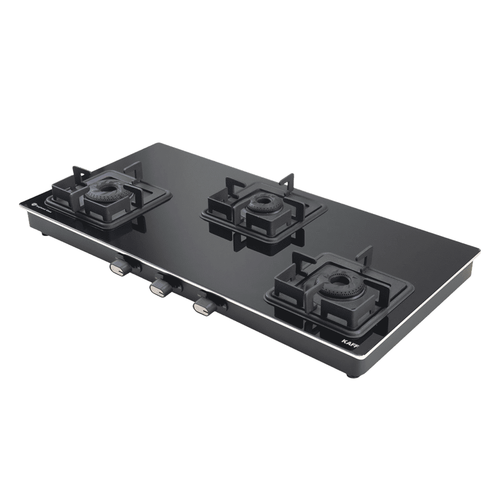 KAFF CTQ773BAI Toughened Glass Top 3 Burner Automatic Gas Stove (Edge Protection, Black)_1