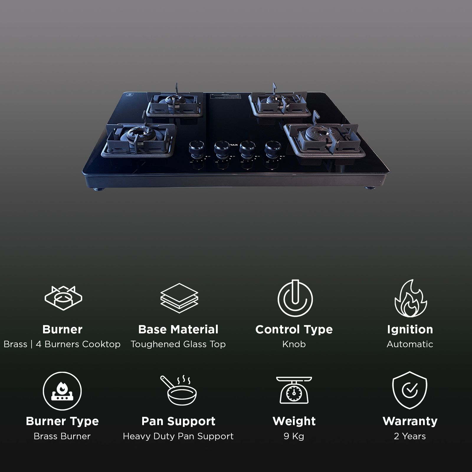 KAFF CTH754BAI Toughened Glass Top 4 Burner Automatic Gas Stove (Anti-Grip Knobs, Matte Black) KAFF CTH754BAI Toughened Glass Top 4 Burner Automatic Gas Stove (Anti-Grip Knobs, Matte Black)_3
