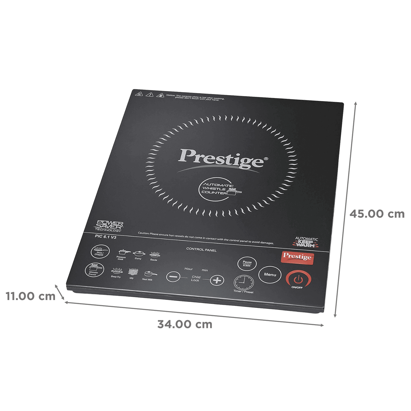 Prestige PIC 6.1 V3 2200W Single Induction Cooktop with 8 Preset Menus_2