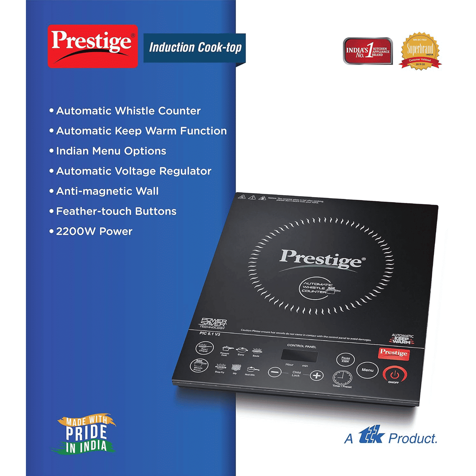 Prestige PIC 6.1 V3 2200W Single Induction Cooktop with 8 Preset Menus_4