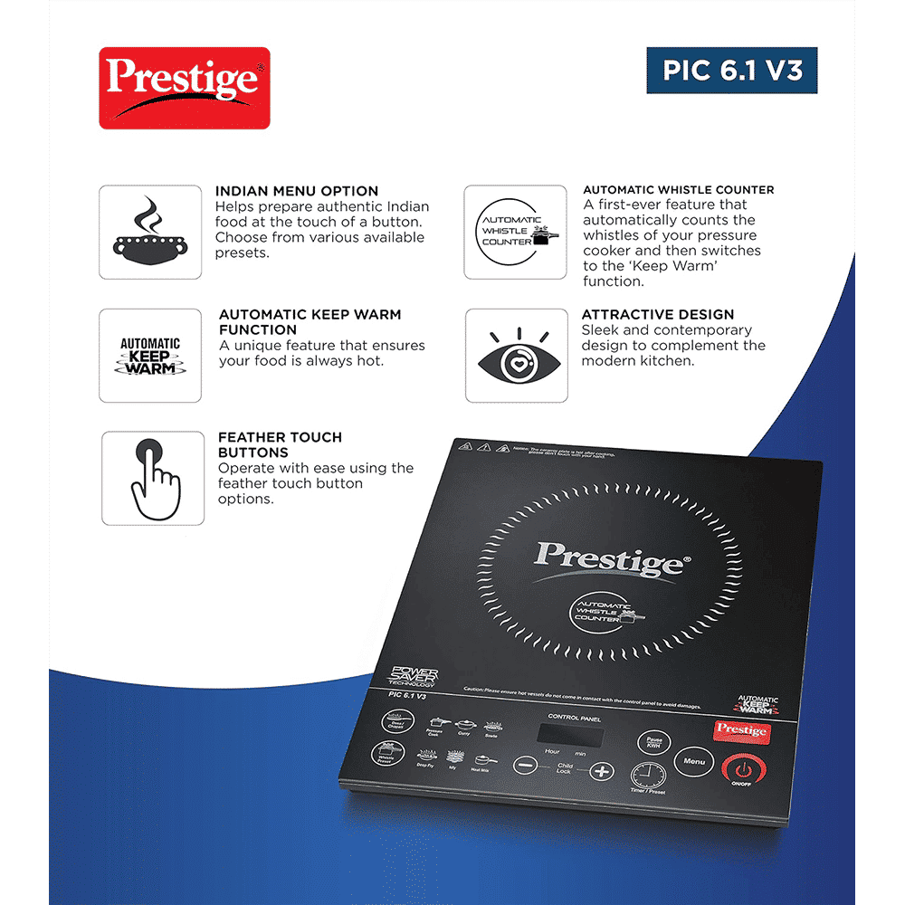 Prestige PIC 6.1 V3 2200W Single Induction Cooktop with 8 Preset Menus_5