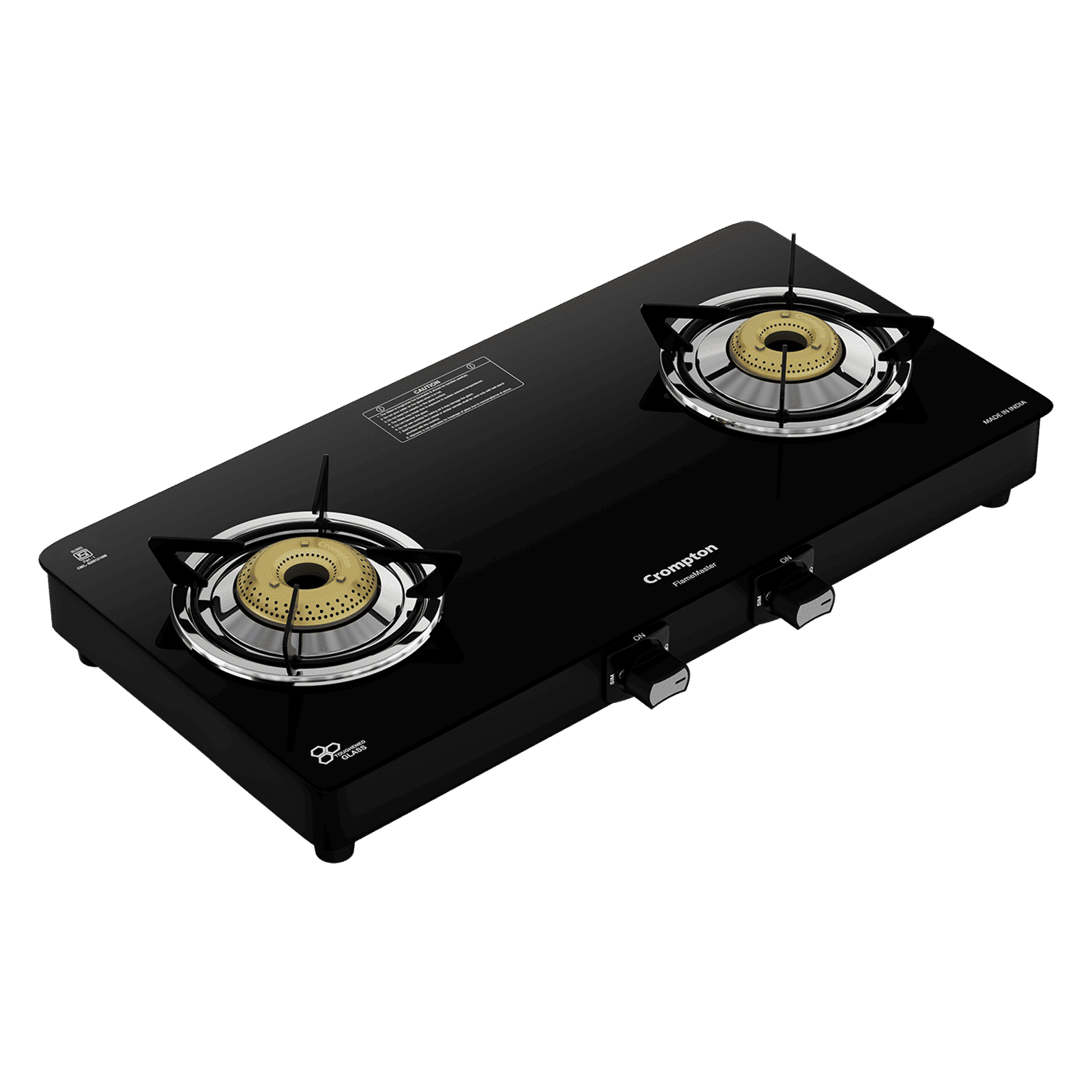 Crompton FlameMaster Toughened Glass Top 2 Burner Manual Gas Stove (Mild Steel Body, Black)_1