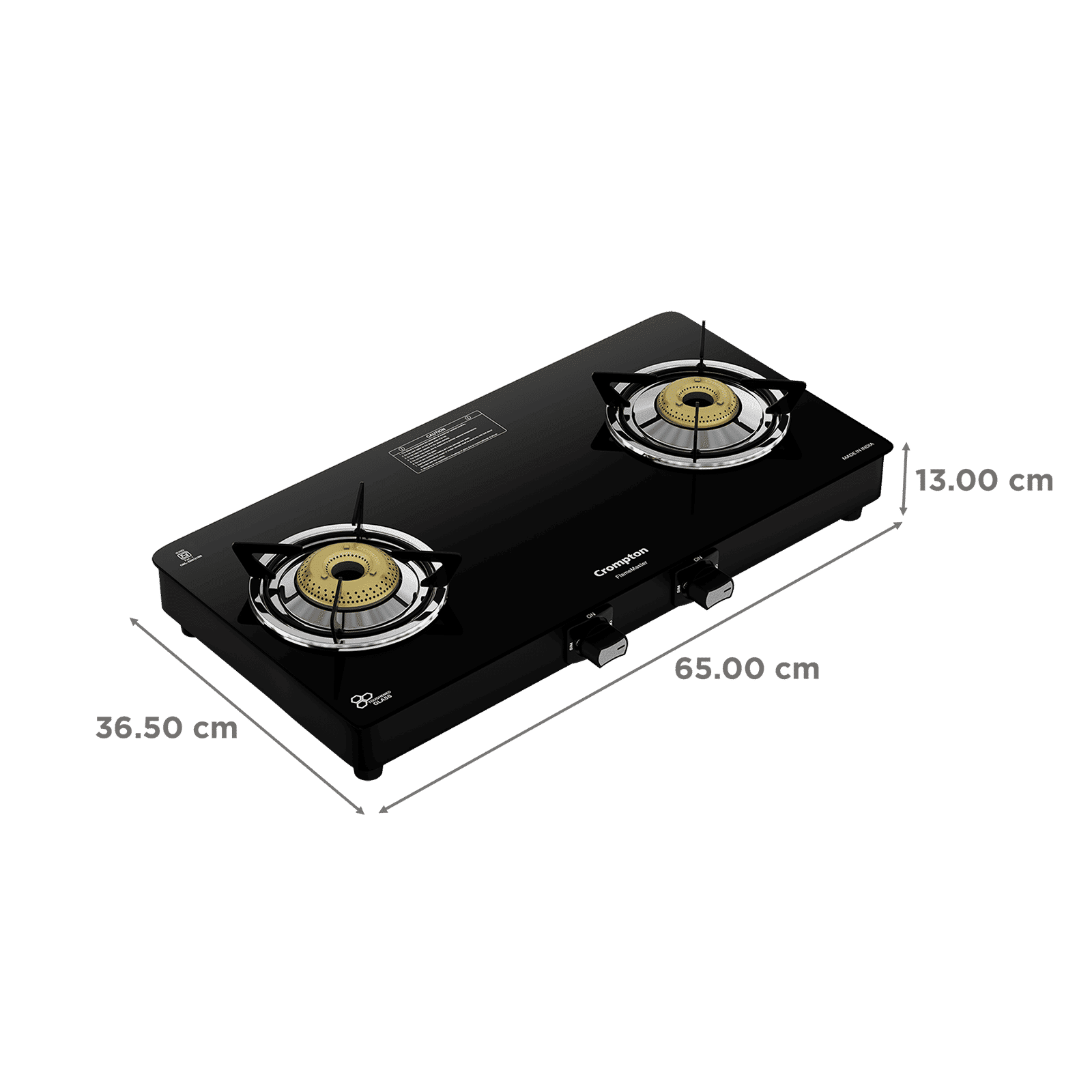 Crompton FlameMaster Toughened Glass Top 2 Burner Manual Gas Stove (Mild Steel Body, Black)_2