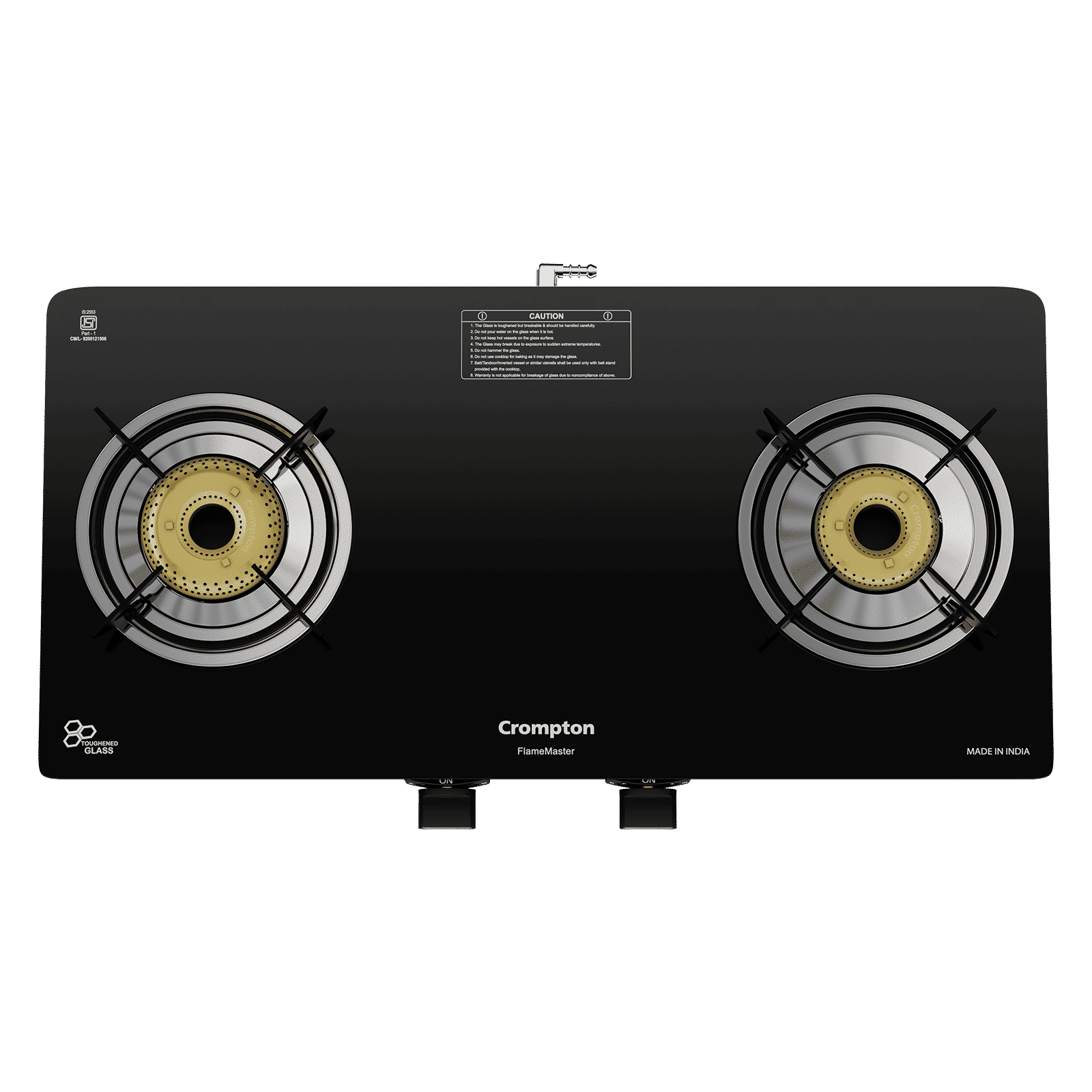 Crompton FlameMaster Toughened Glass Top 2 Burner Manual Gas Stove (Mild Steel Body, Black)_3