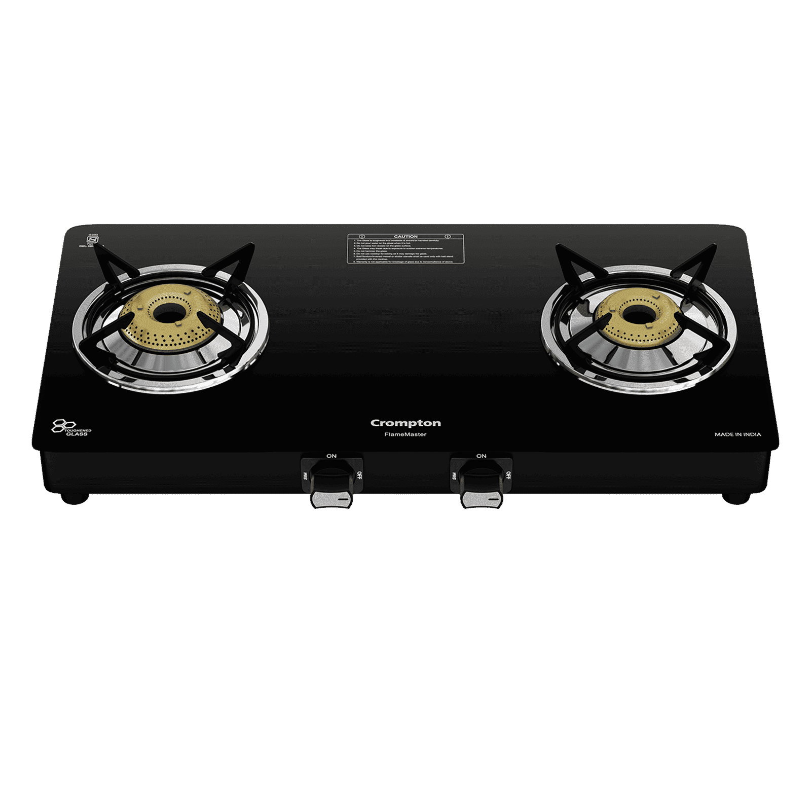Crompton FlameMaster Toughened Glass Top 2 Burner Manual Gas Stove (Mild Steel Body, Black)_4