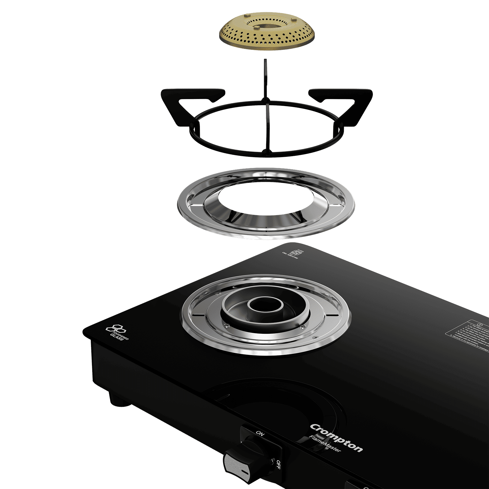 Crompton FlameMaster Toughened Glass Top 2 Burner Manual Gas Stove (Mild Steel Body, Black)_6