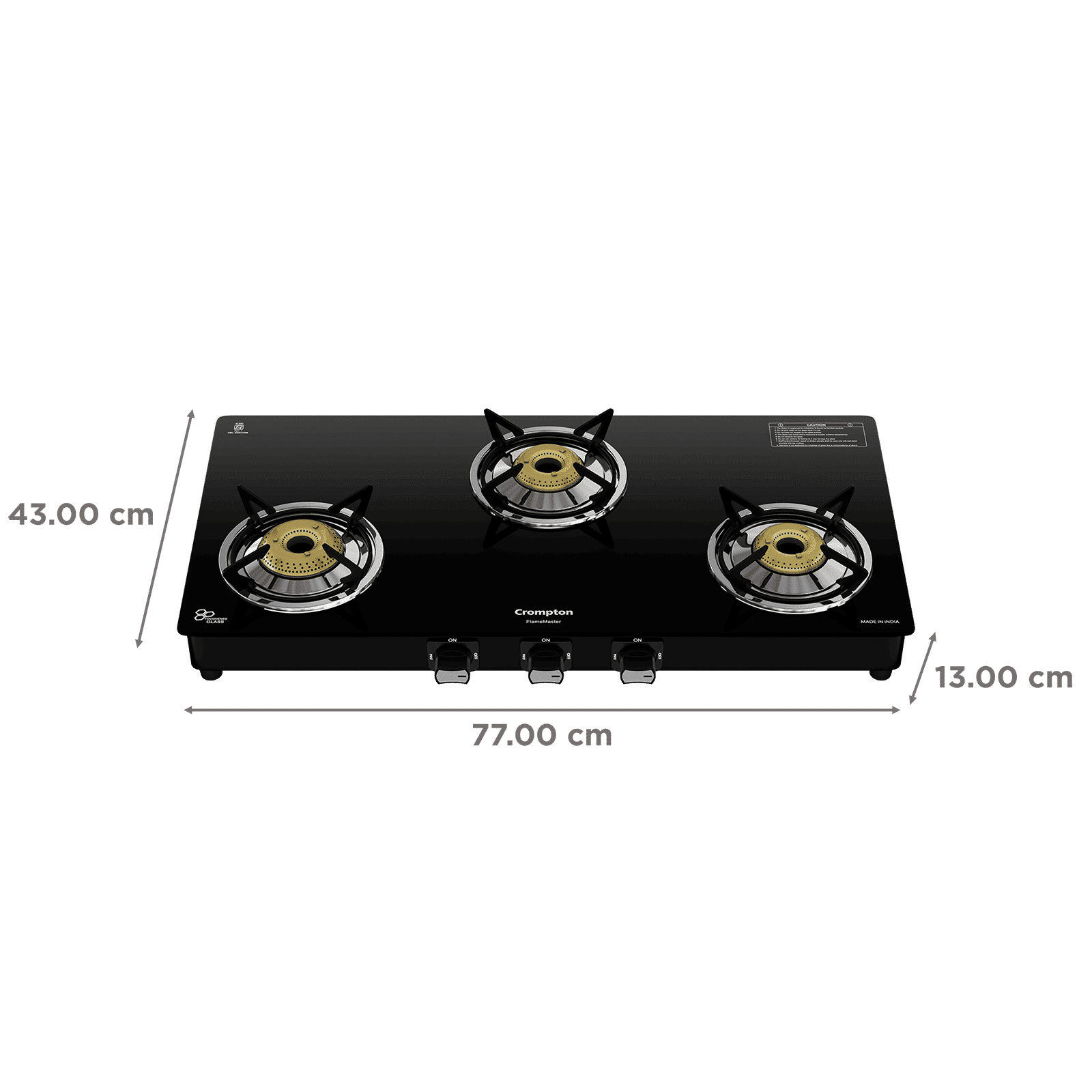 Crompton FlameMaster Toughened Glass Top 3 Burner Manual Gas Stove (Mild Steel Body, Black)_2