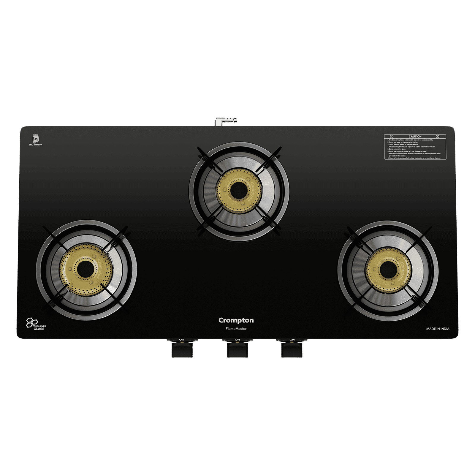 Crompton FlameMaster Toughened Glass Top 3 Burner Manual Gas Stove (Mild Steel Body, Black)_3