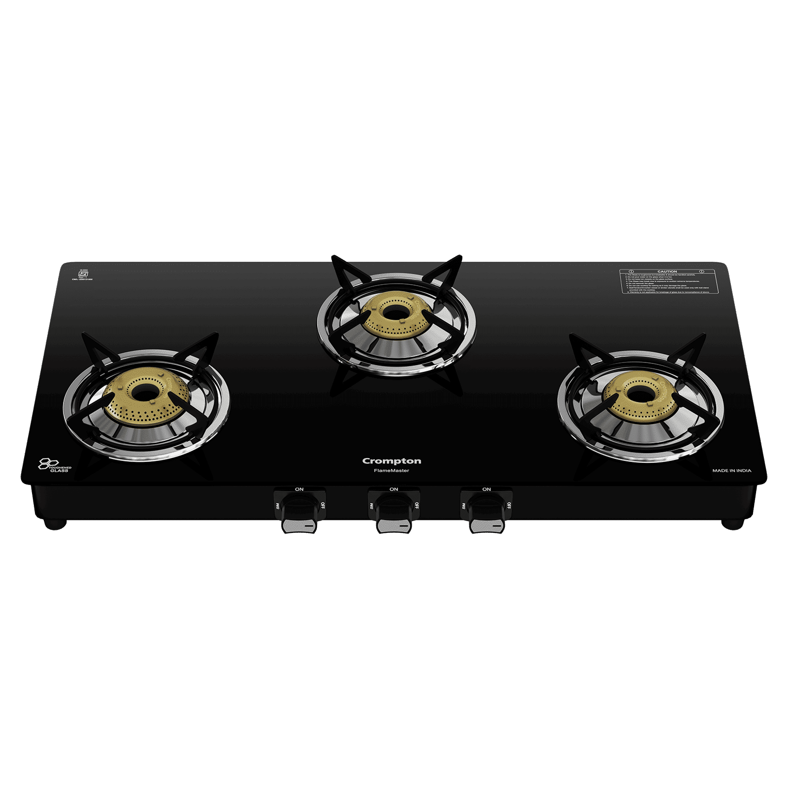Crompton FlameMaster Toughened Glass Top 3 Burner Manual Gas Stove (Mild Steel Body, Black)_4