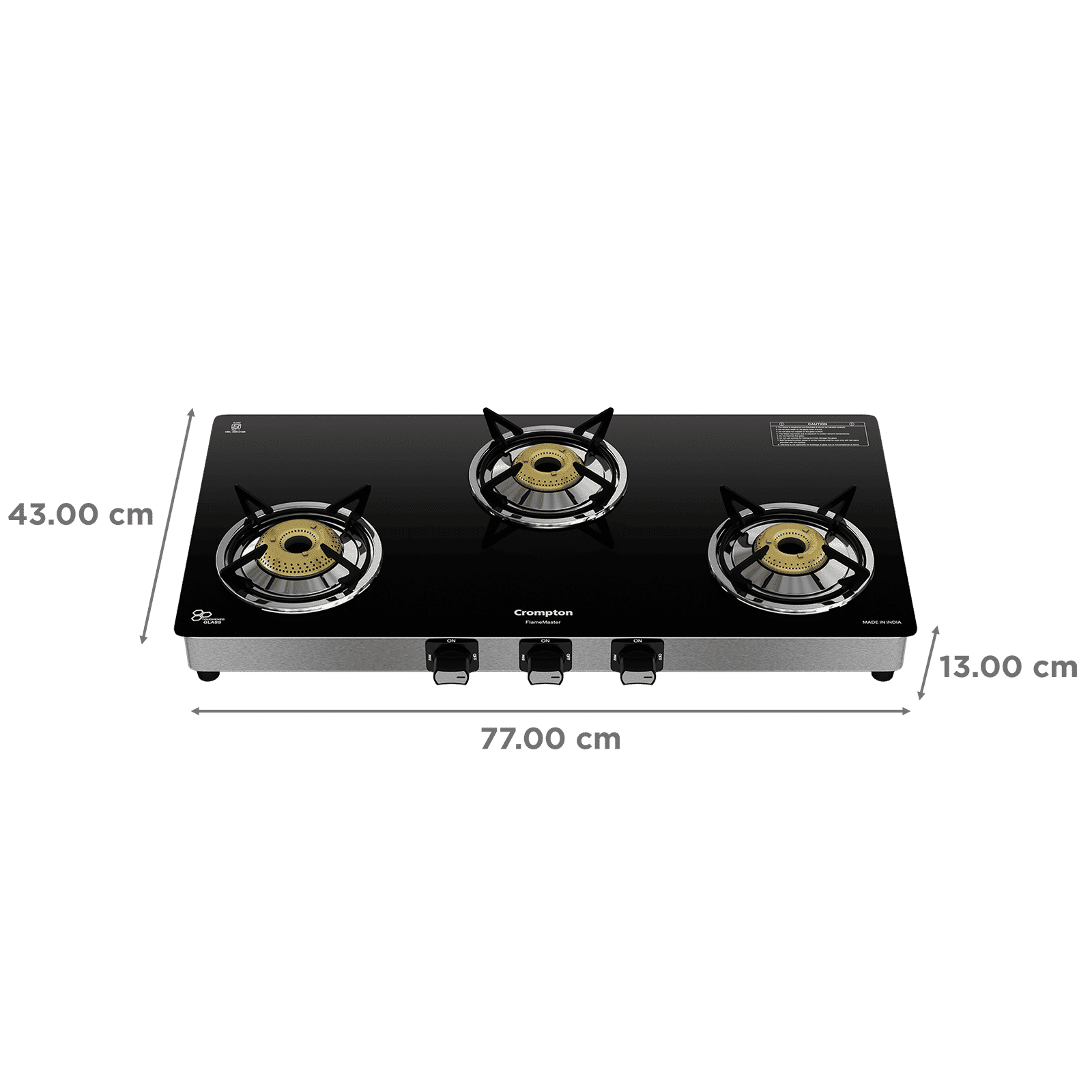 Crompton FlameMaster Toughened Glass Top 3 Burner Manual Gas Stove (Stainless Steel Body, Black)_2