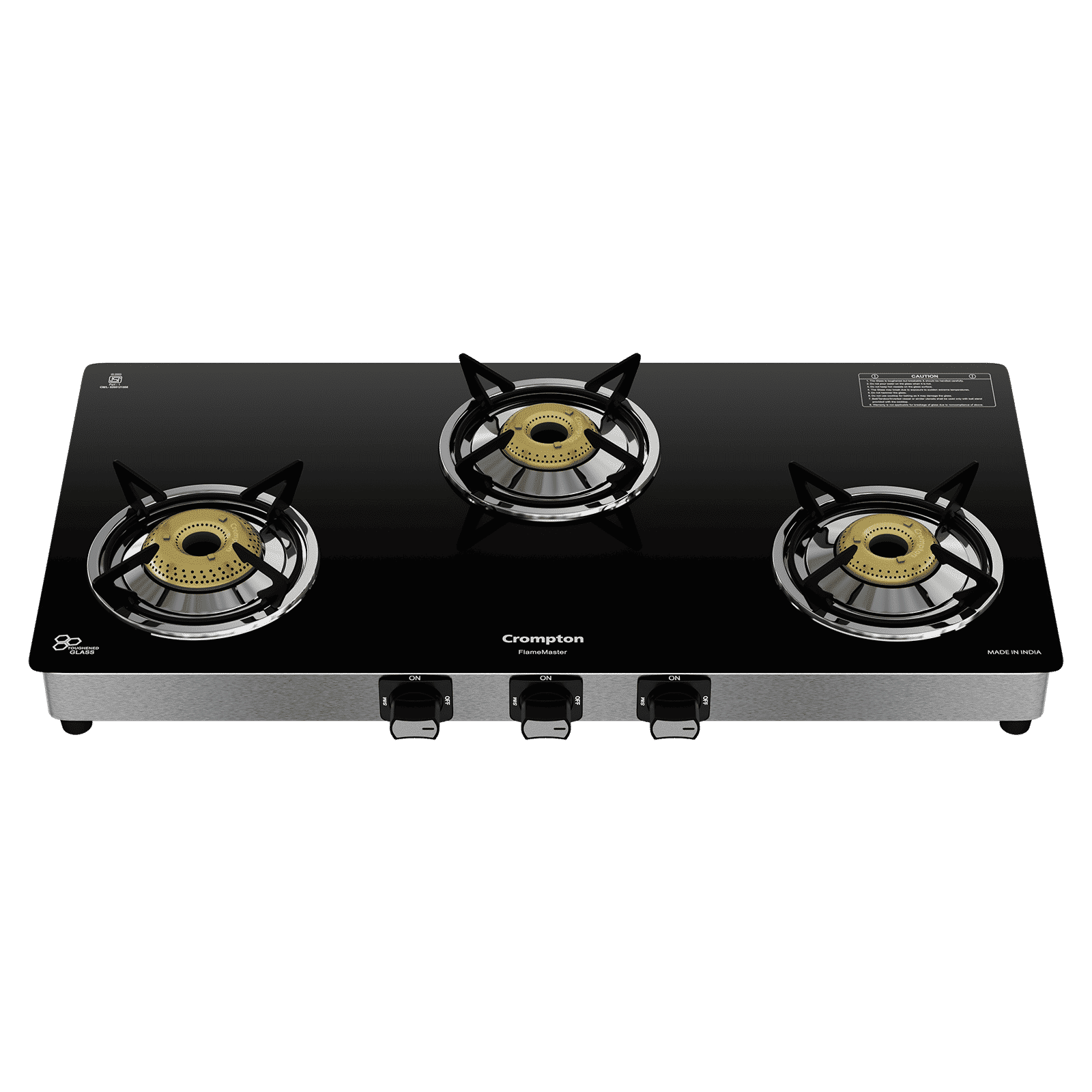 Crompton FlameMaster Toughened Glass Top 3 Burner Manual Gas Stove (Stainless Steel Body, Black)_5