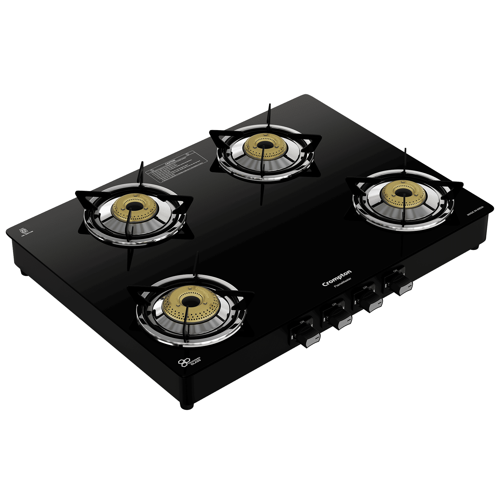 Crompton FlameMaster Toughened Glass Top 4 Burner Manual Gas Stove (Mild Steel Body, Black)_1