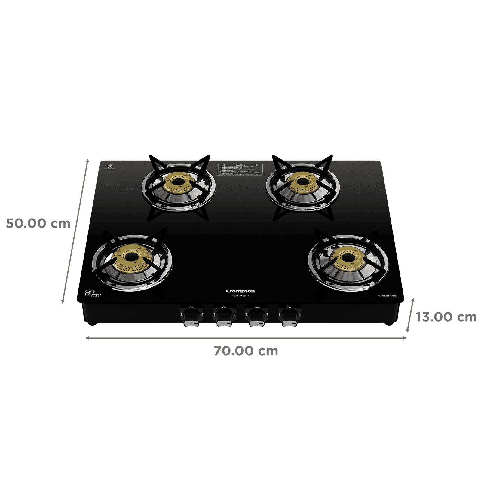 Crompton FlameMaster Toughened Glass Top 4 Burner Manual Gas Stove (Mild Steel Body, Black)_2