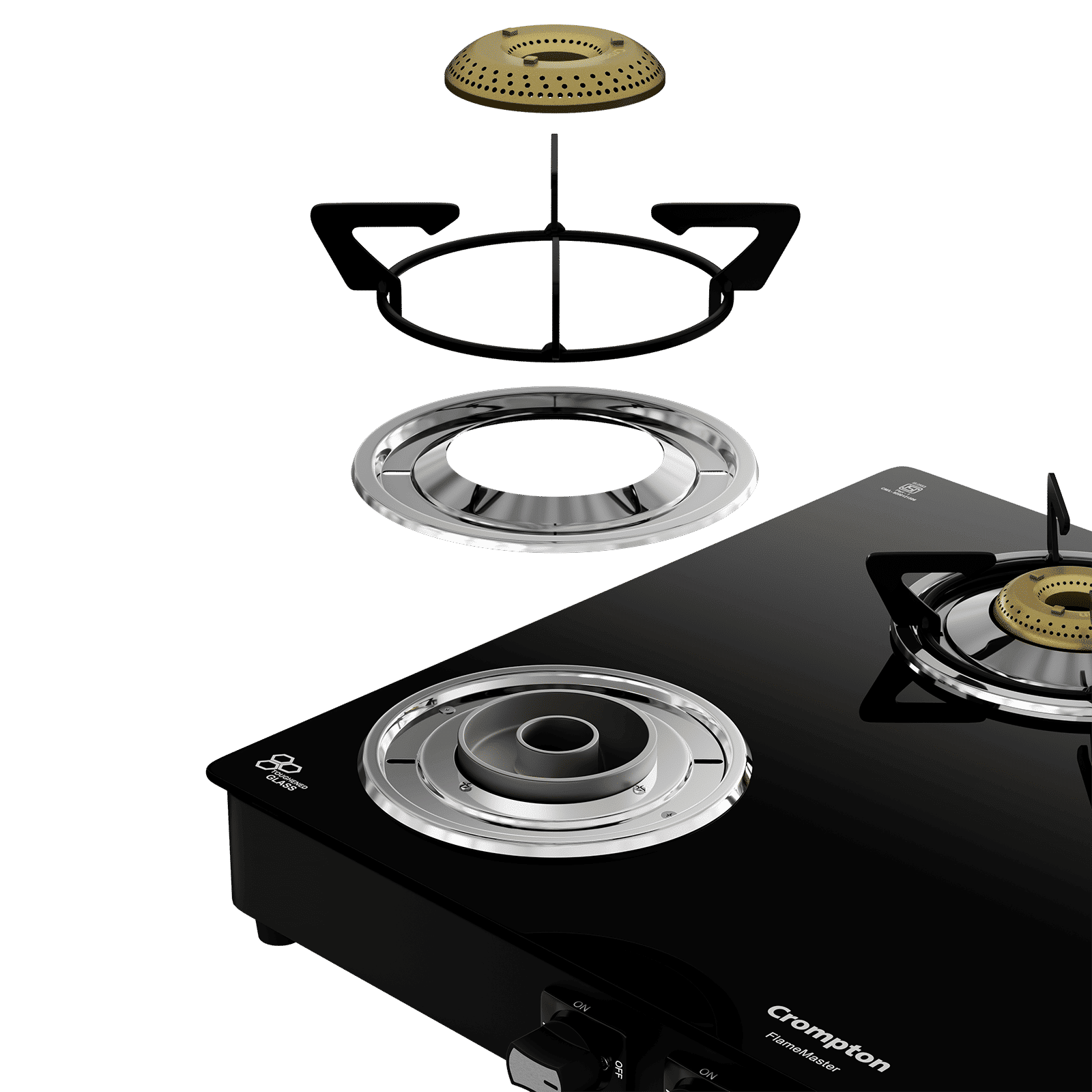 Crompton FlameMaster Toughened Glass Top 4 Burner Manual Gas Stove (Mild Steel Body, Black)_4