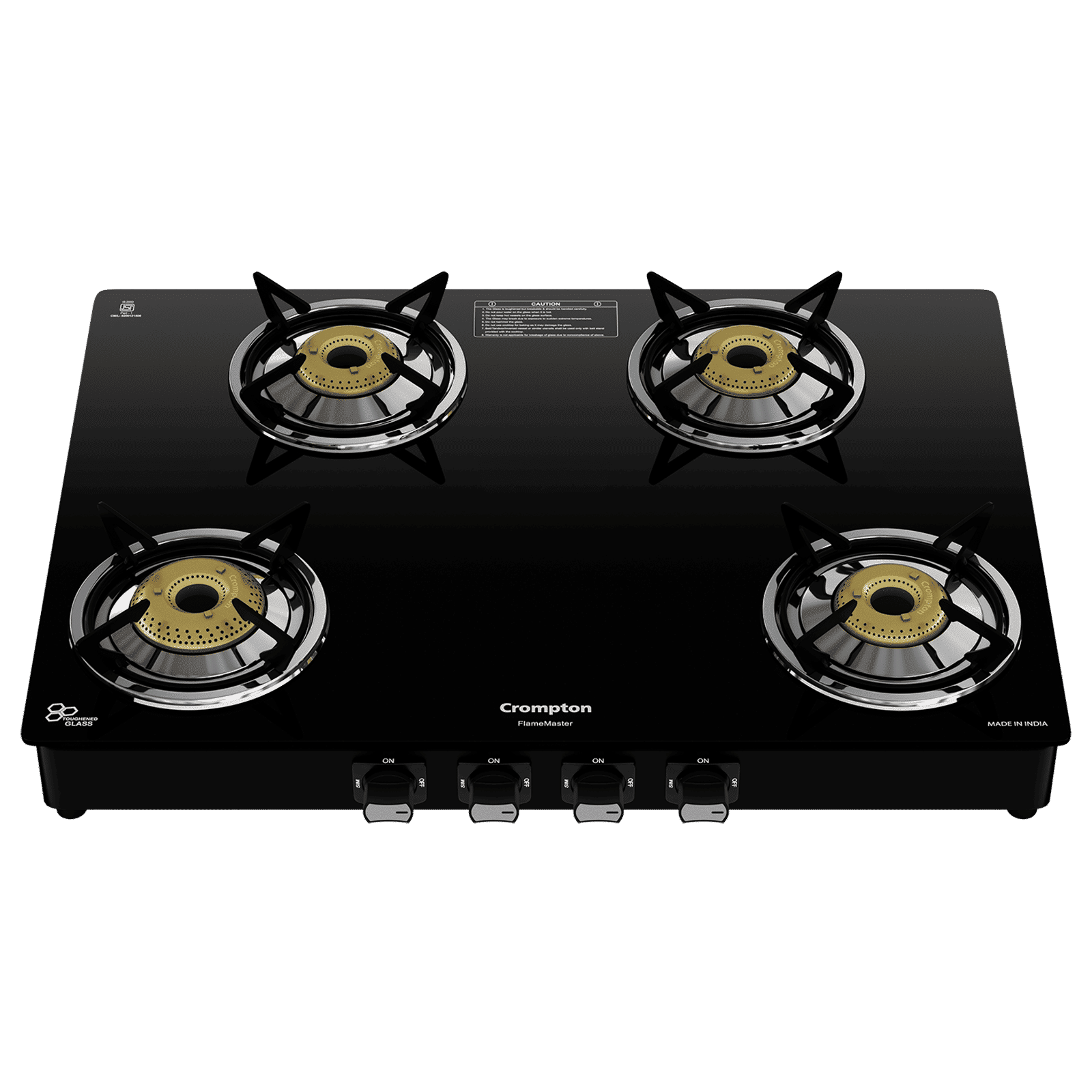 Crompton FlameMaster Toughened Glass Top 4 Burner Manual Gas Stove (Mild Steel Body, Black)_5