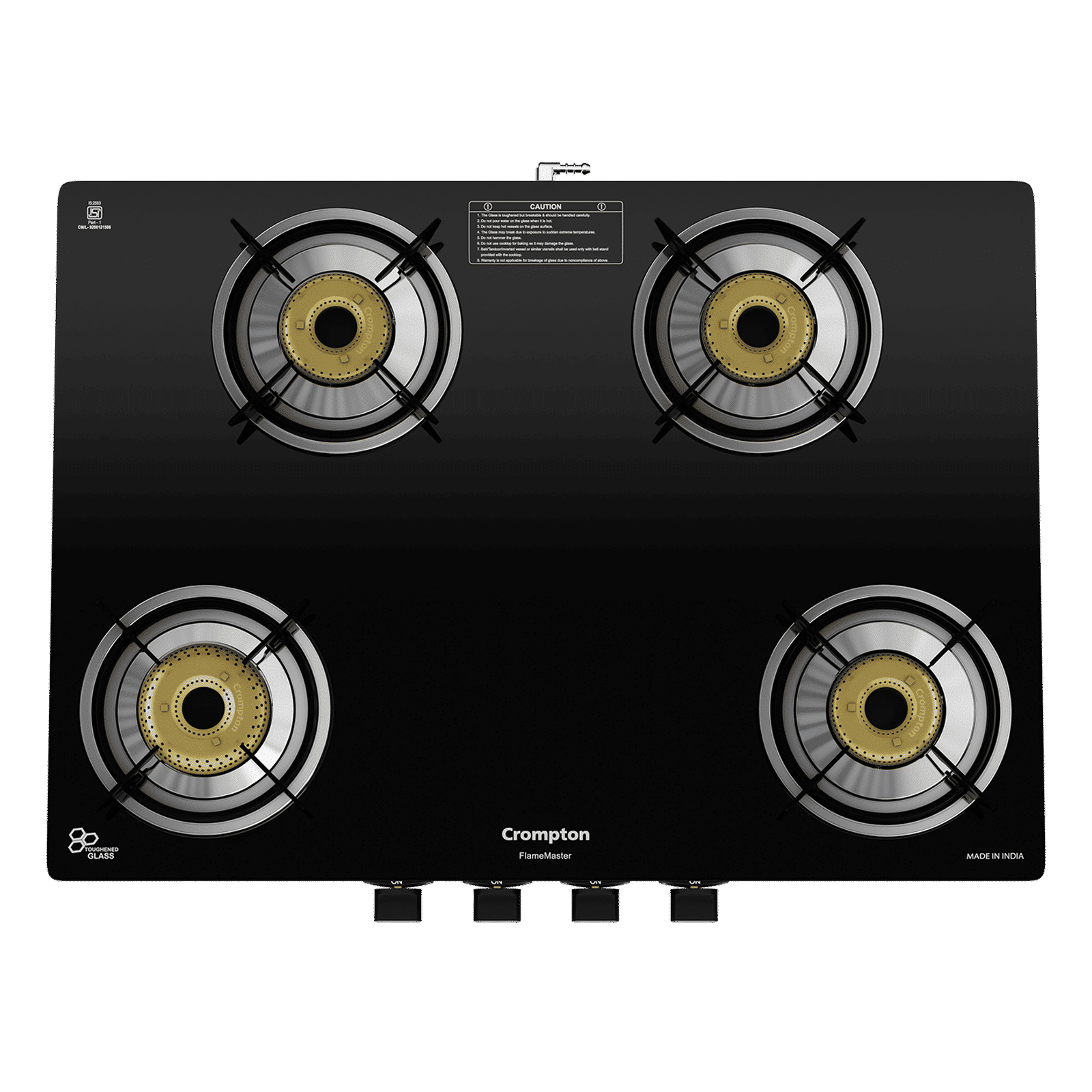 Crompton FlameMaster Toughened Glass Top 4 Burner Manual Gas Stove (Mild Steel Body, Black)_6
