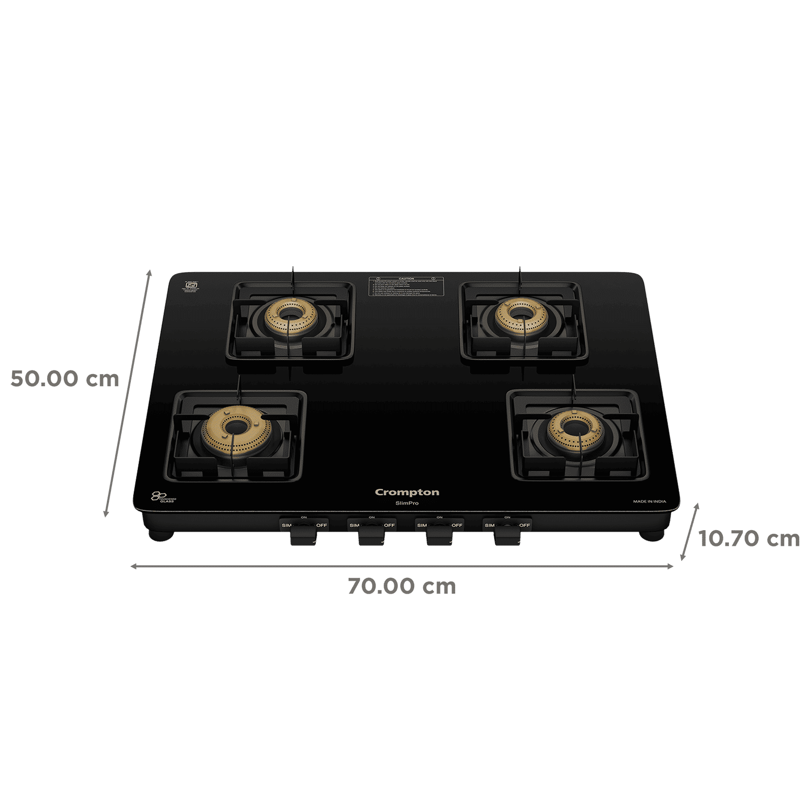 Crompton SlimPro Toughened Glass Top 4 Burner Manual Gas Stove (Mild Steel Body, Black)_2