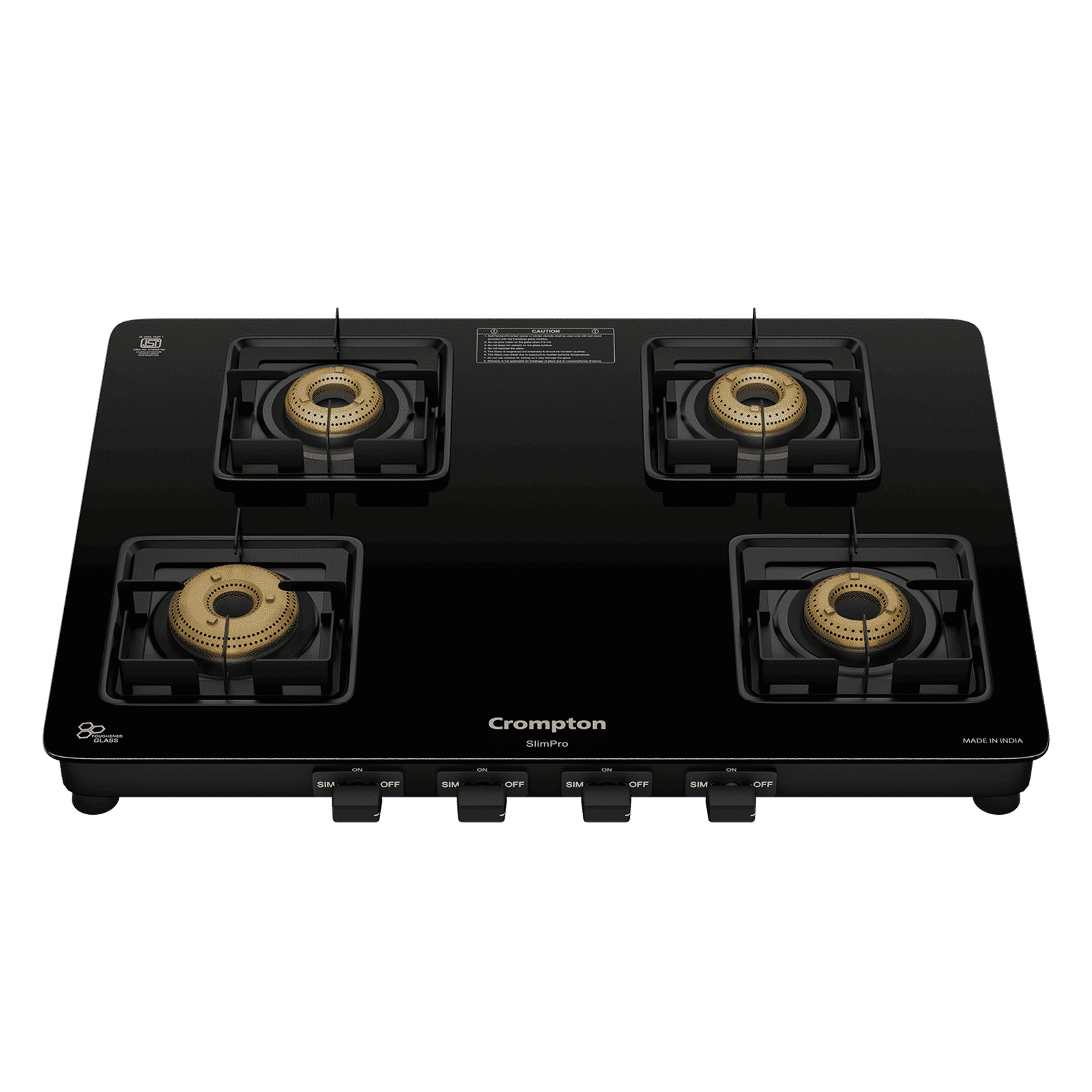 Crompton SlimPro Toughened Glass Top 4 Burner Manual Gas Stove (Mild Steel Body, Black)_6