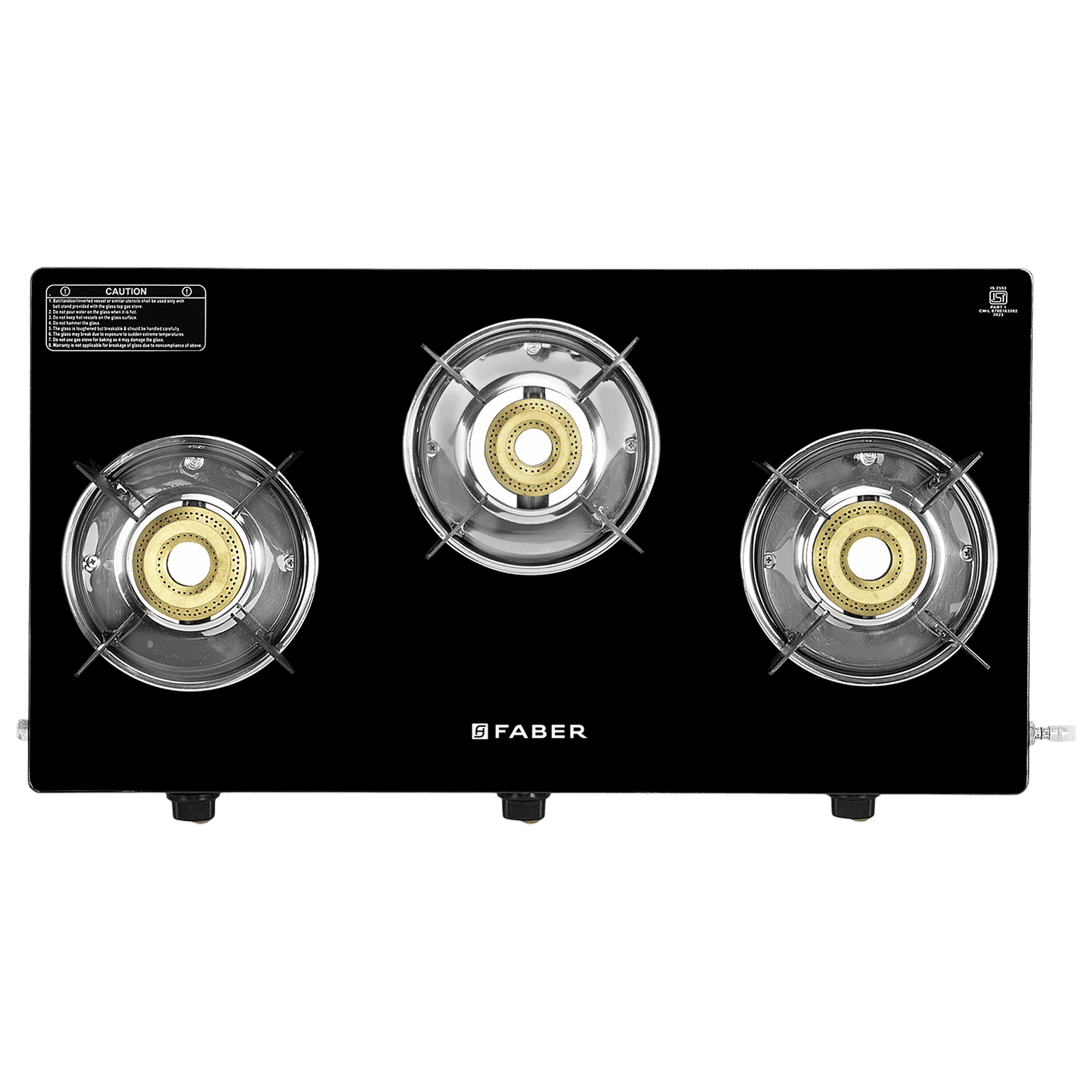 FABER JADE Toughened Glass Top 3 Burner Manual Gas Stove (Powder Coated Pan Support, Black)_5