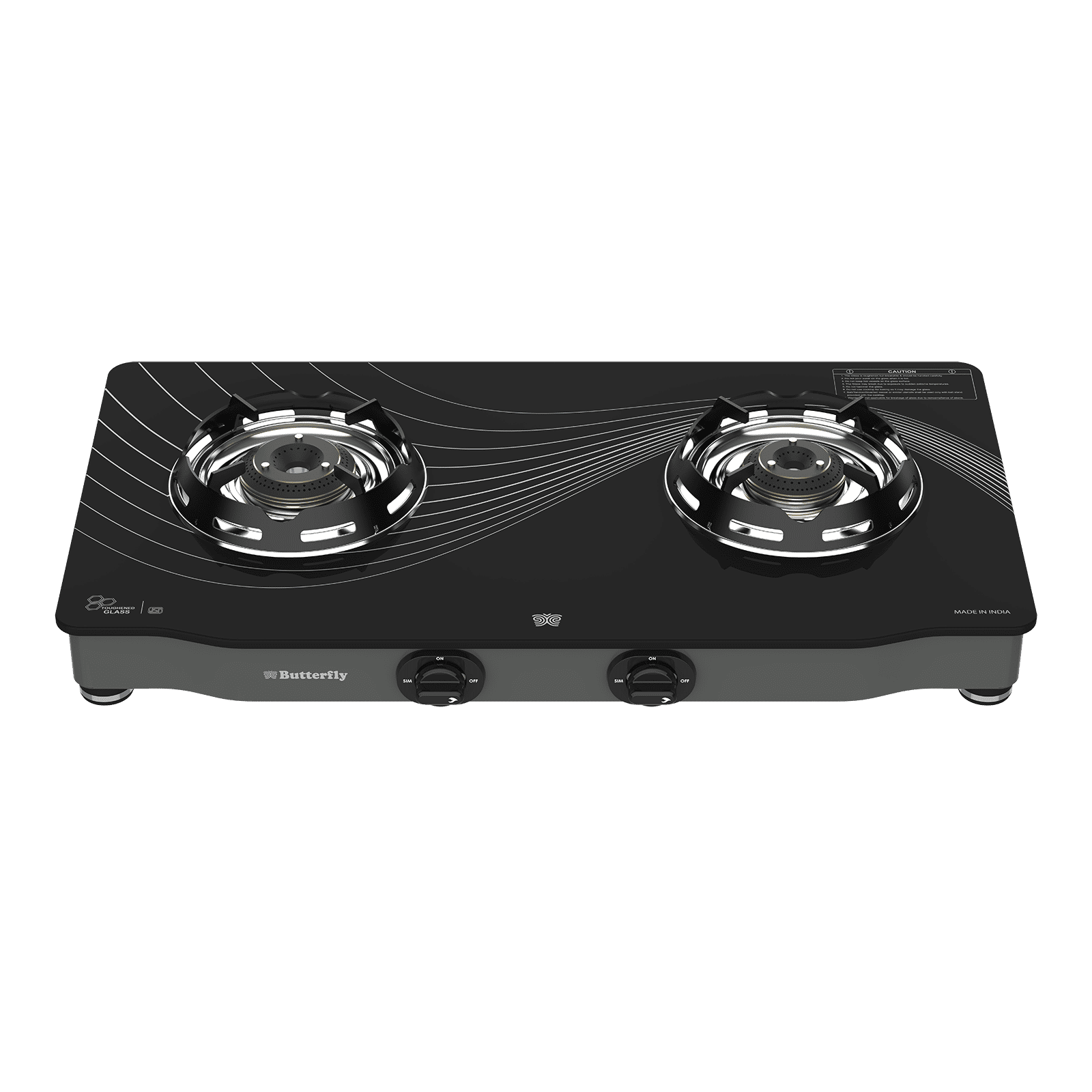 Butterfly Renz Tempered Glass Top 2 Burner Manual Gas Stove (Rust Resistant Frame, Black)_1