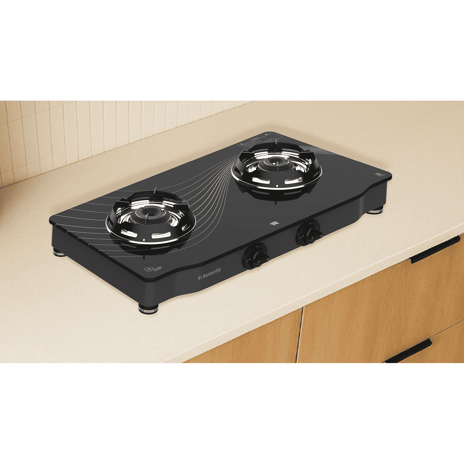 Butterfly Renz Tempered Glass Top 2 Burner Manual Gas Stove (Rust Resistant Frame, Black)_2