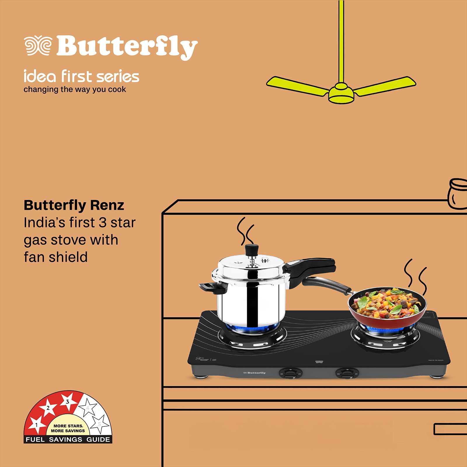 Butterfly Renz Tempered Glass Top 2 Burner Manual Gas Stove (Rust Resistant Frame, Black)_3