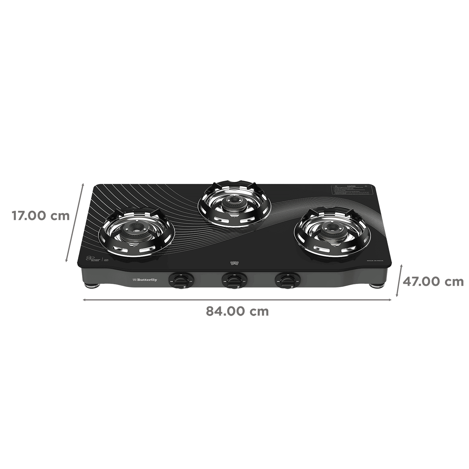 Butterfly Renz Tempered Glass Top 3 Burner Manual Gas Stove (Rust Resistant Frame, Black)_2
