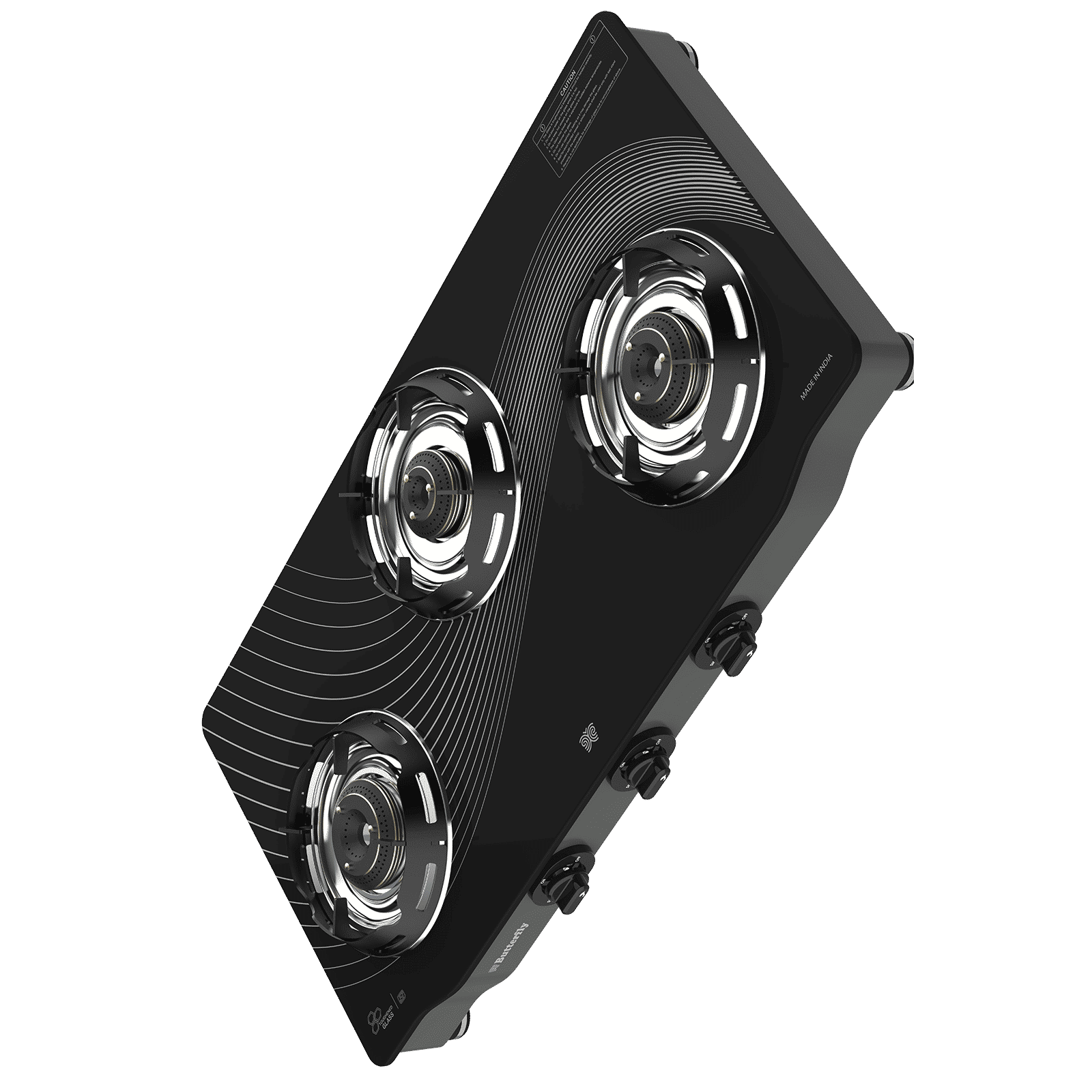 Butterfly Renz Tempered Glass Top 3 Burner Manual Gas Stove (Rust Resistant Frame, Black)_4