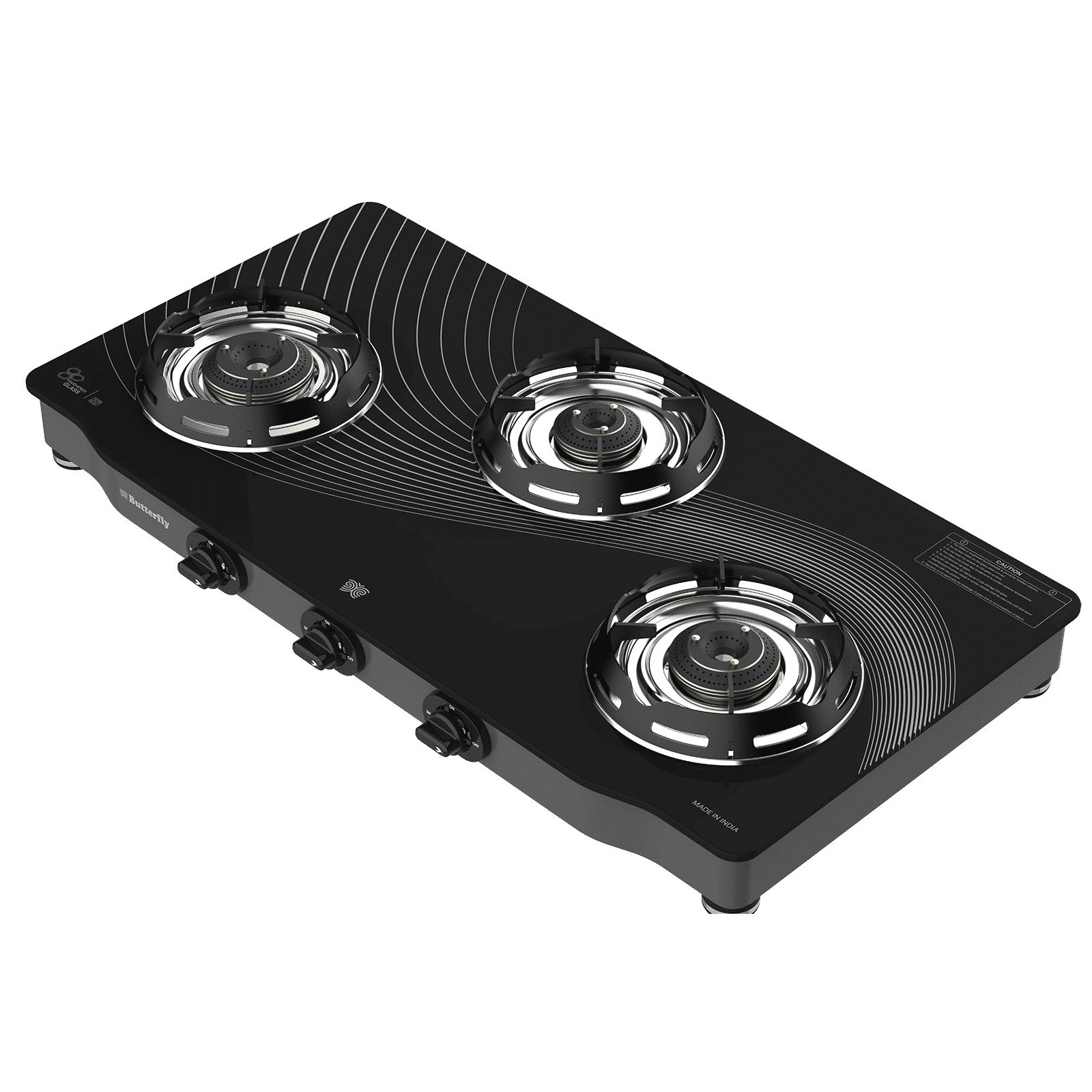 Butterfly Renz Tempered Glass Top 3 Burner Manual Gas Stove (Rust Resistant Frame, Black)_5