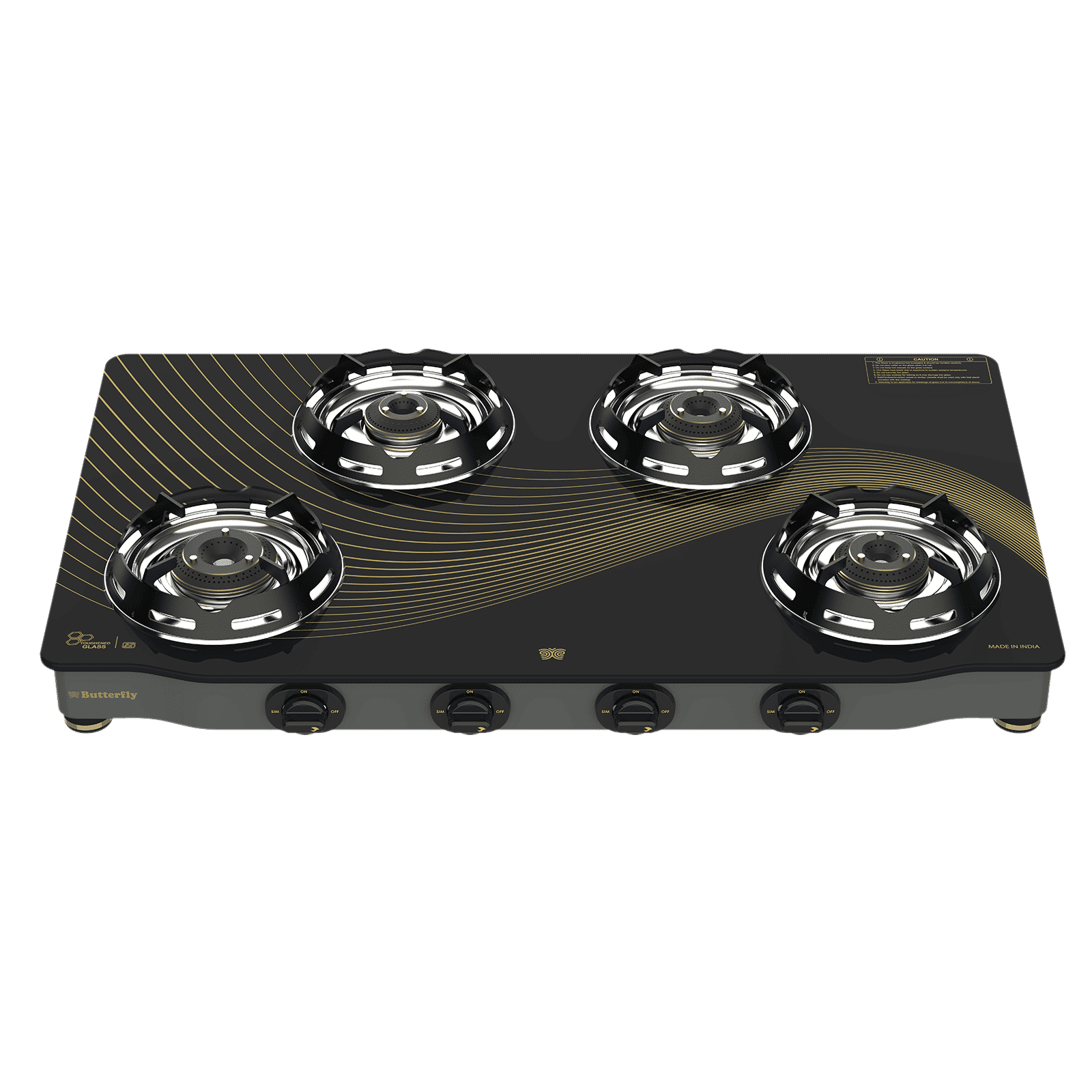 Butterfly Renz Tempered Glass Top 4 Burner Manual Gas Stove (Rust Resistant Frame, Black) Butterfly Renz Tempered Glass Top 4 Burner Manual Gas Stove (Rust Resistant Frame, Black)_1