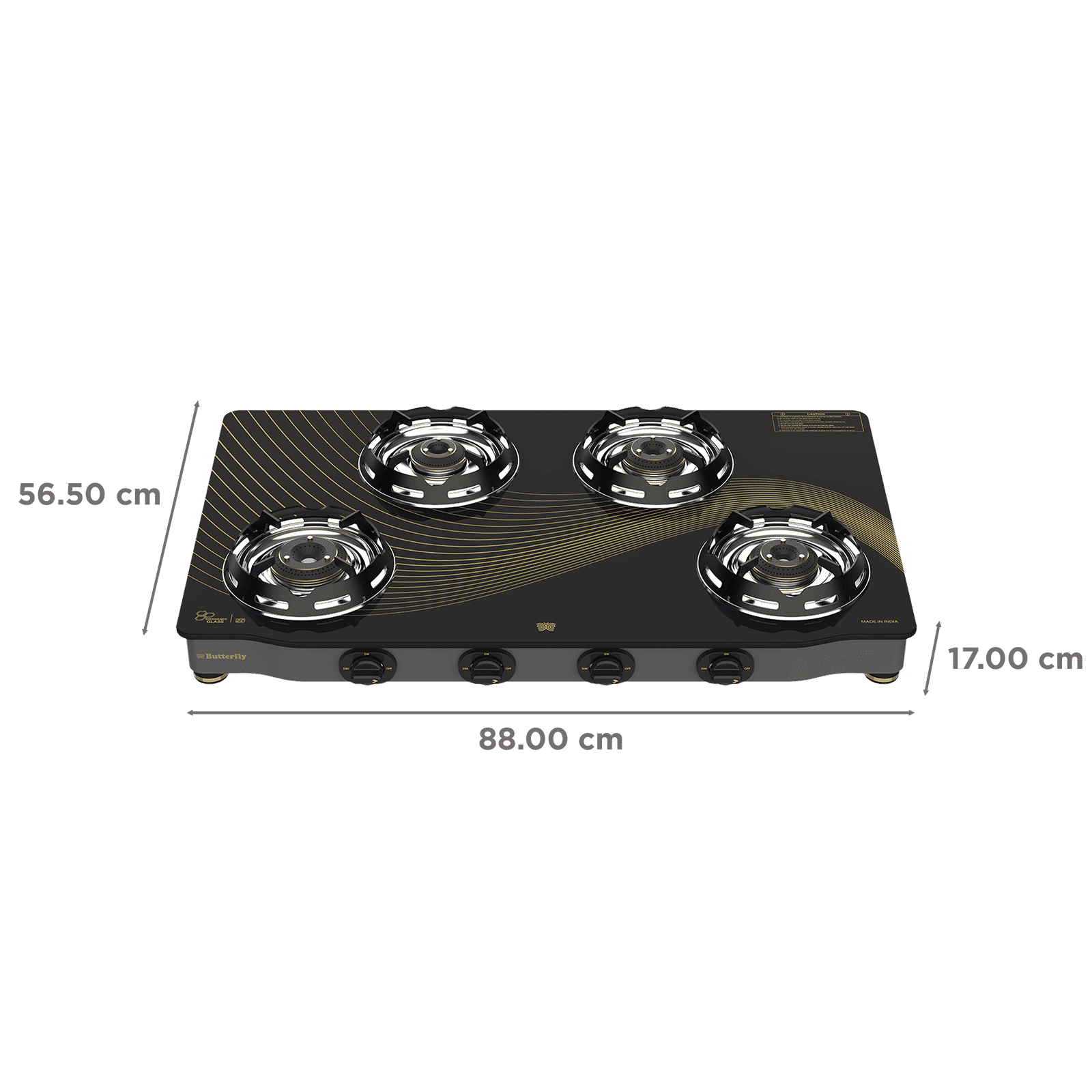 Butterfly Renz Tempered Glass Top 4 Burner Manual Gas Stove (Rust Resistant Frame, Black)_2