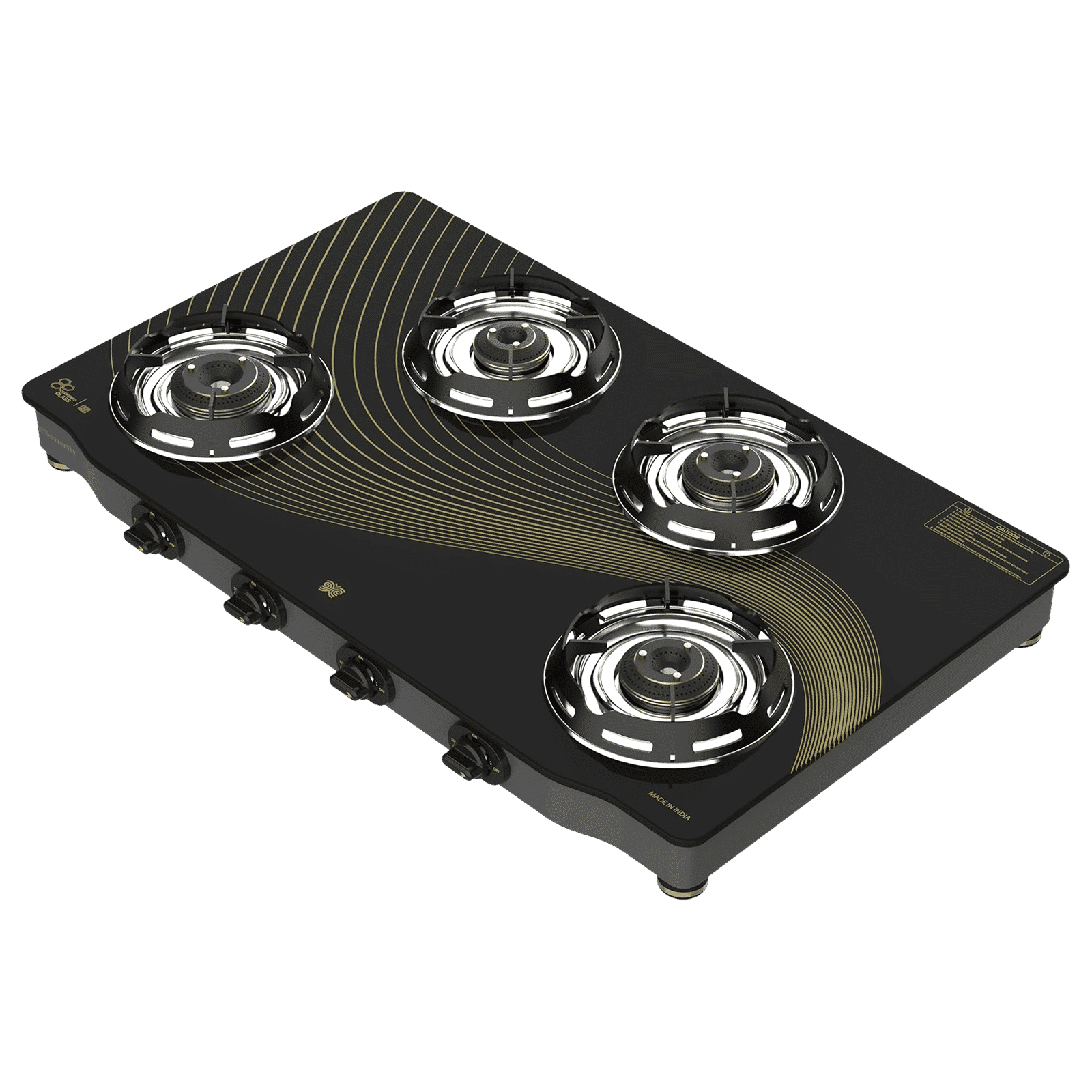 Butterfly Renz Tempered Glass Top 4 Burner Manual Gas Stove (Rust Resistant Frame, Black) Butterfly Renz Tempered Glass Top 4 Burner Manual Gas Stove (Rust Resistant Frame, Black)_2