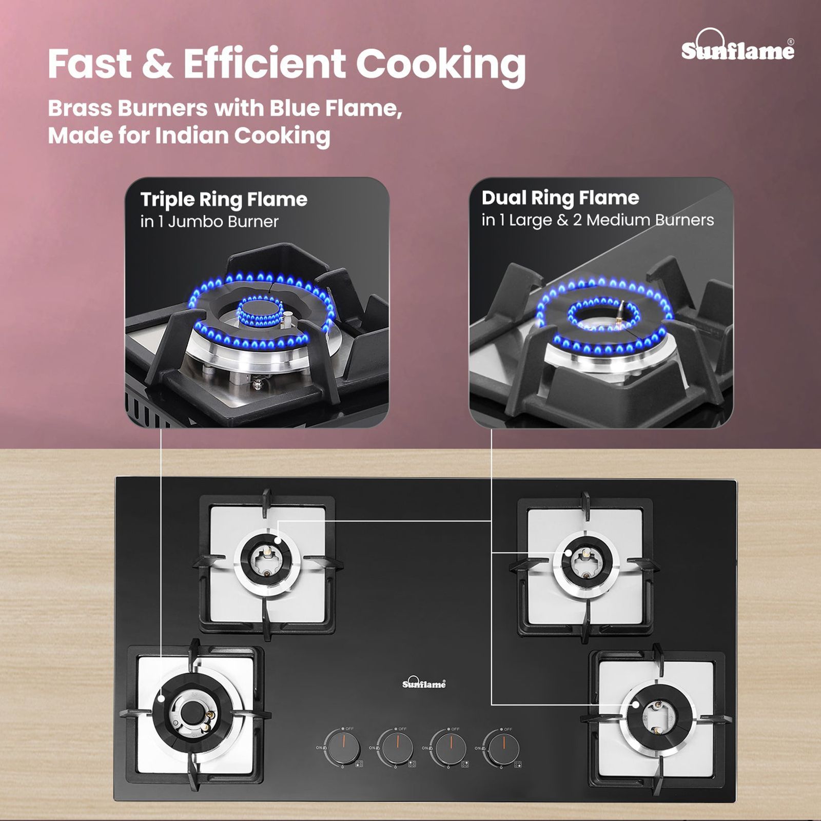 Sunflame SHA 486 PHS Toughened Glass Top 4 Burner Automatic Hob (Flame Failure Device, Black)_7