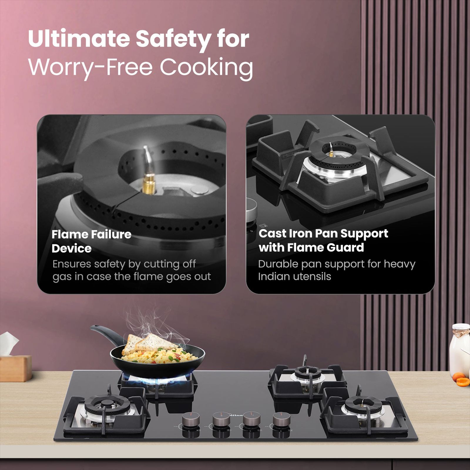 Sunflame SHA 486 PHS Toughened Glass Top 4 Burner Automatic Hob (Flame Failure Device, Black)_8