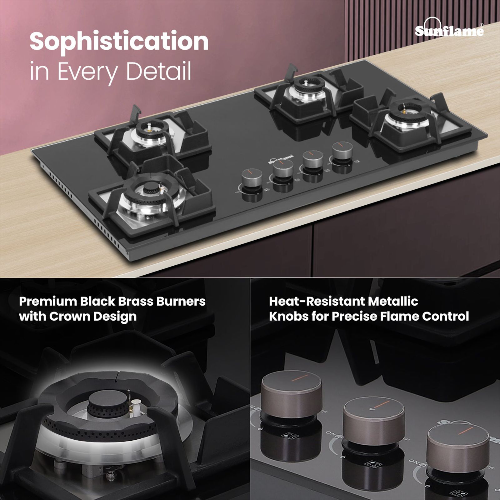 Sunflame SHA 486 PHS Toughened Glass Top 4 Burner Automatic Hob (Flame Failure Device, Black)_6